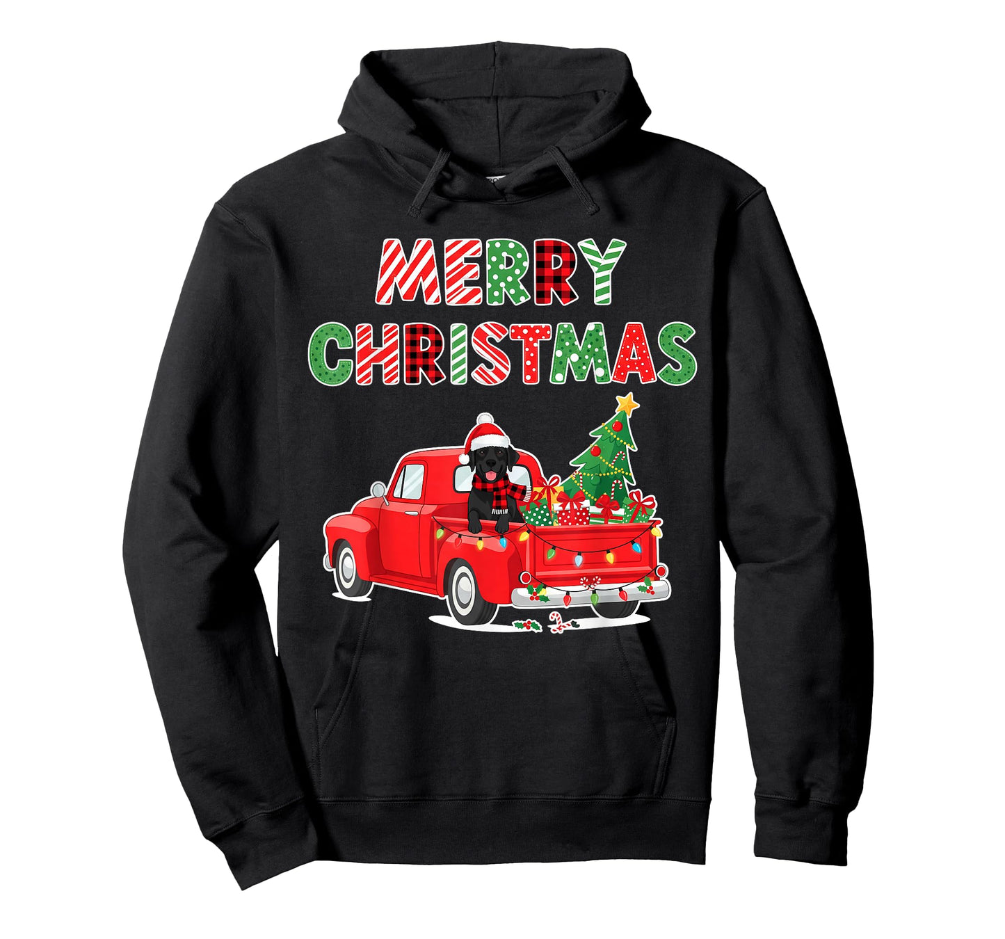 Merry Christmas Black Lab Labrador Red Truck Pajama Dog Xmas T-Shirt