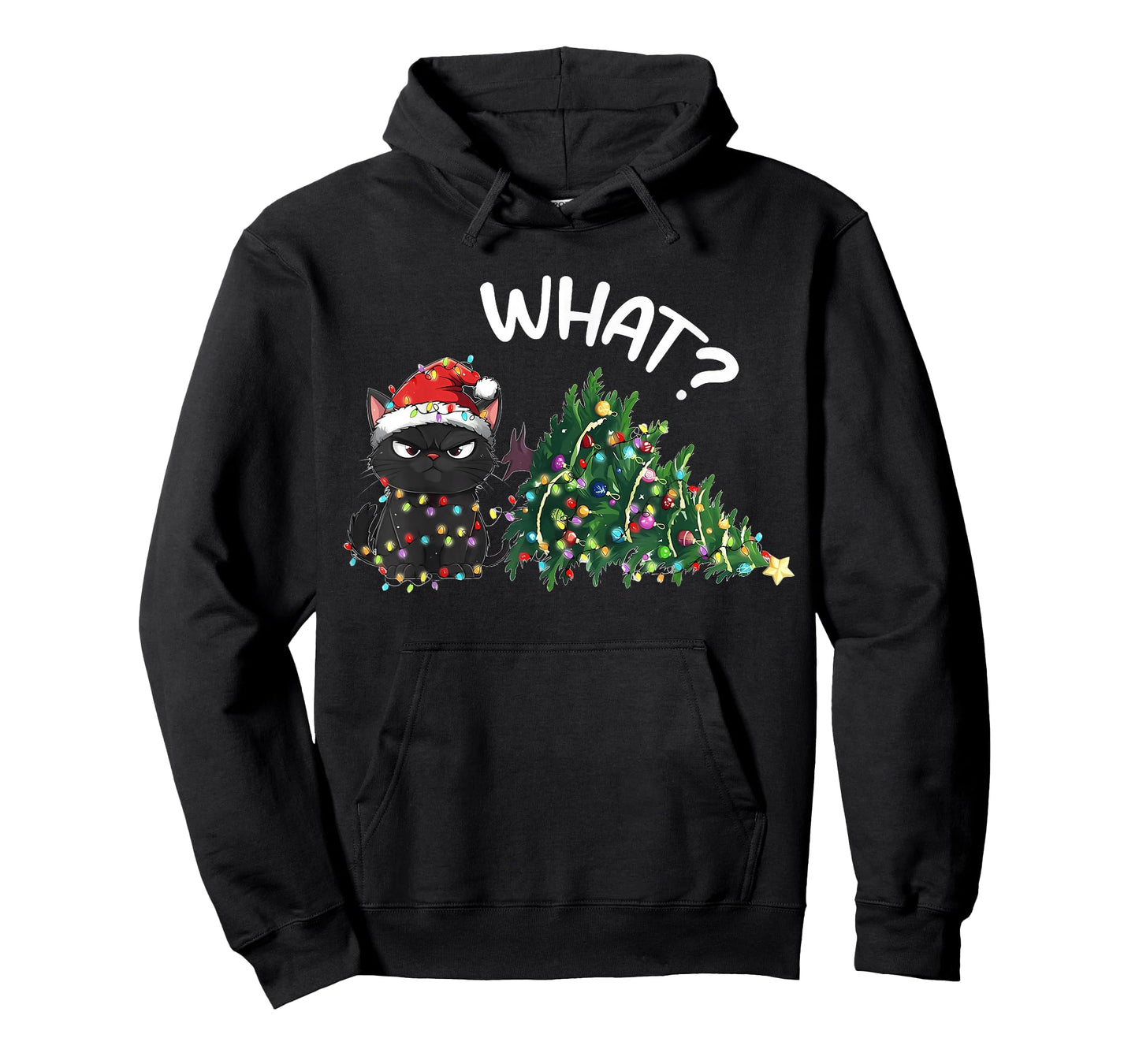 Funny Black Cat Christmas Tree Merry Xmas Humor Cat What? T-Shirt