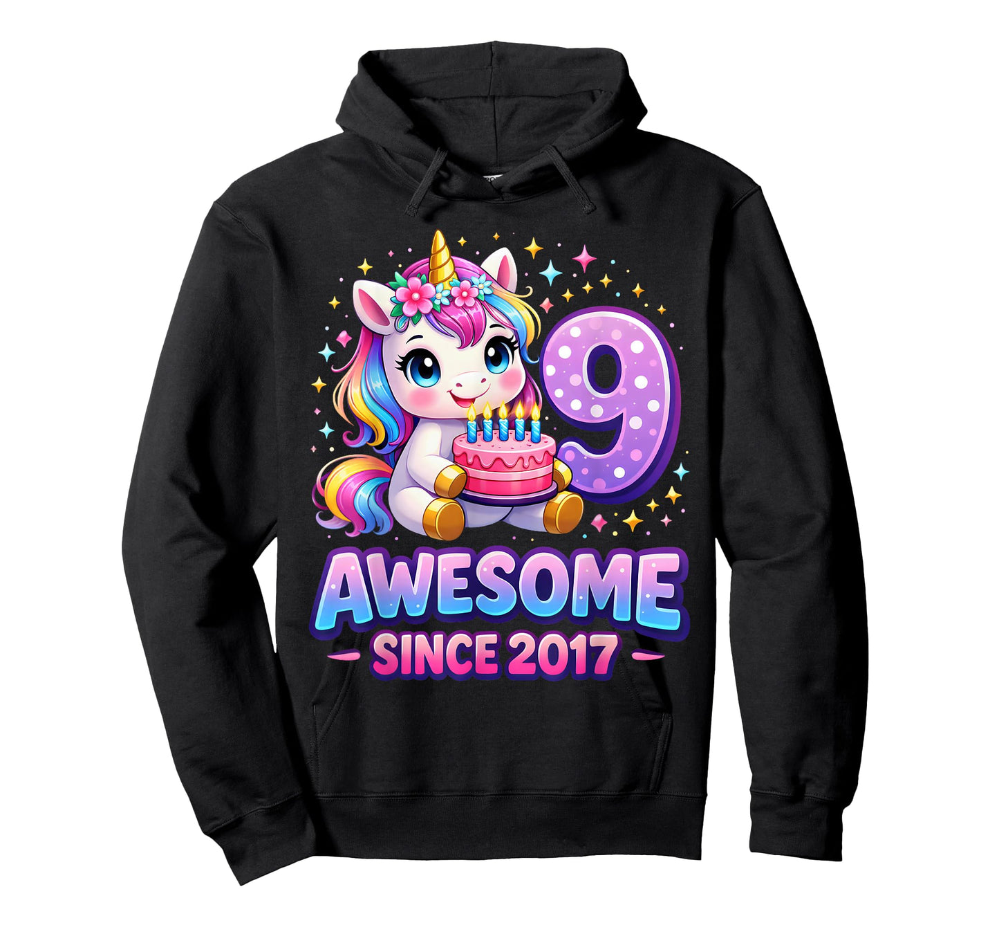 9 Year Old Girl Awesome Since 2017 Unicorn 9th Birthday Girl T-Shirt