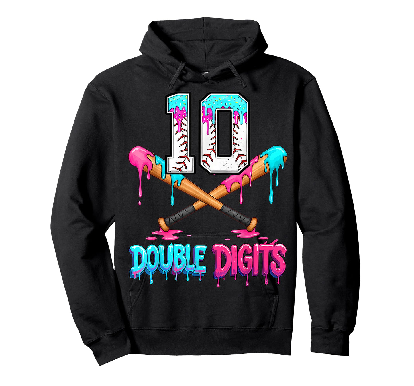 Baseball 10 Year Old Ice Cream Drip 10th Bday Double Digits T-Shirt