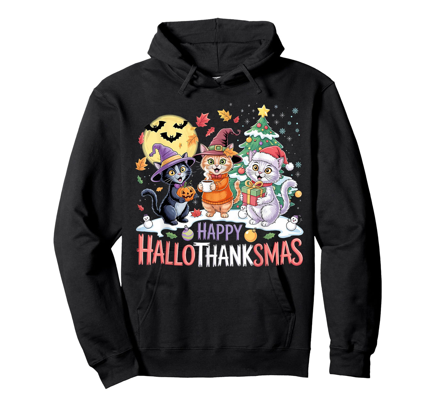 Halloween Thanksgiving Christmas Happy HalloThanksMas Cats T-Shirt