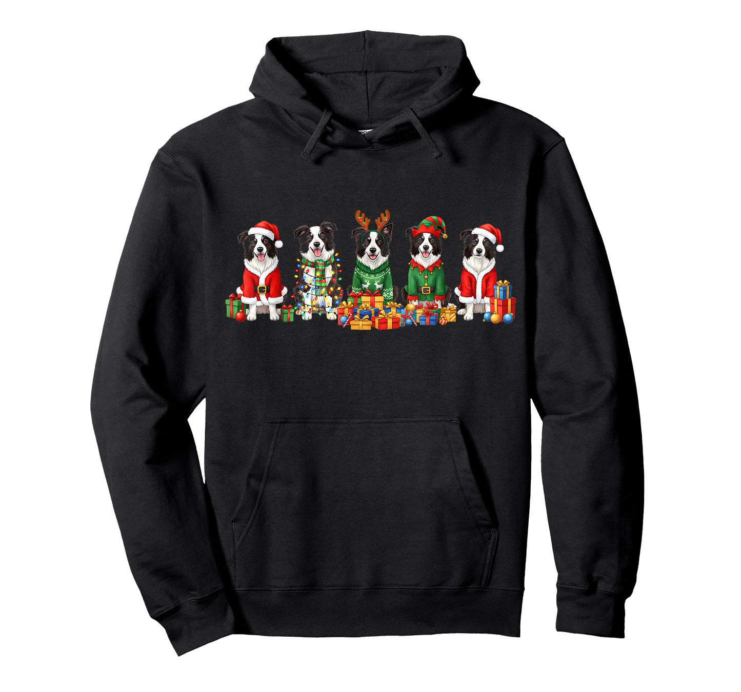 Border Collie Dogs Christmas Lights Santa Dog Lover Gifts T-Shirt