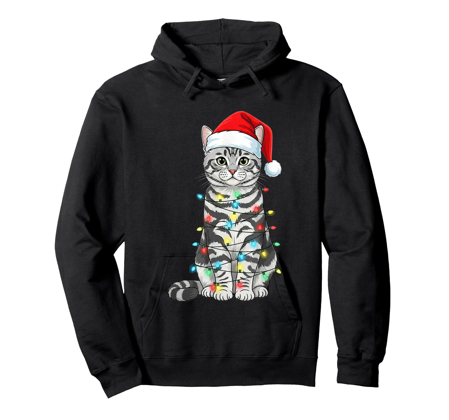 Tabby Cat Christmas Tree Cute Santa Hat Lover T-Shirt
