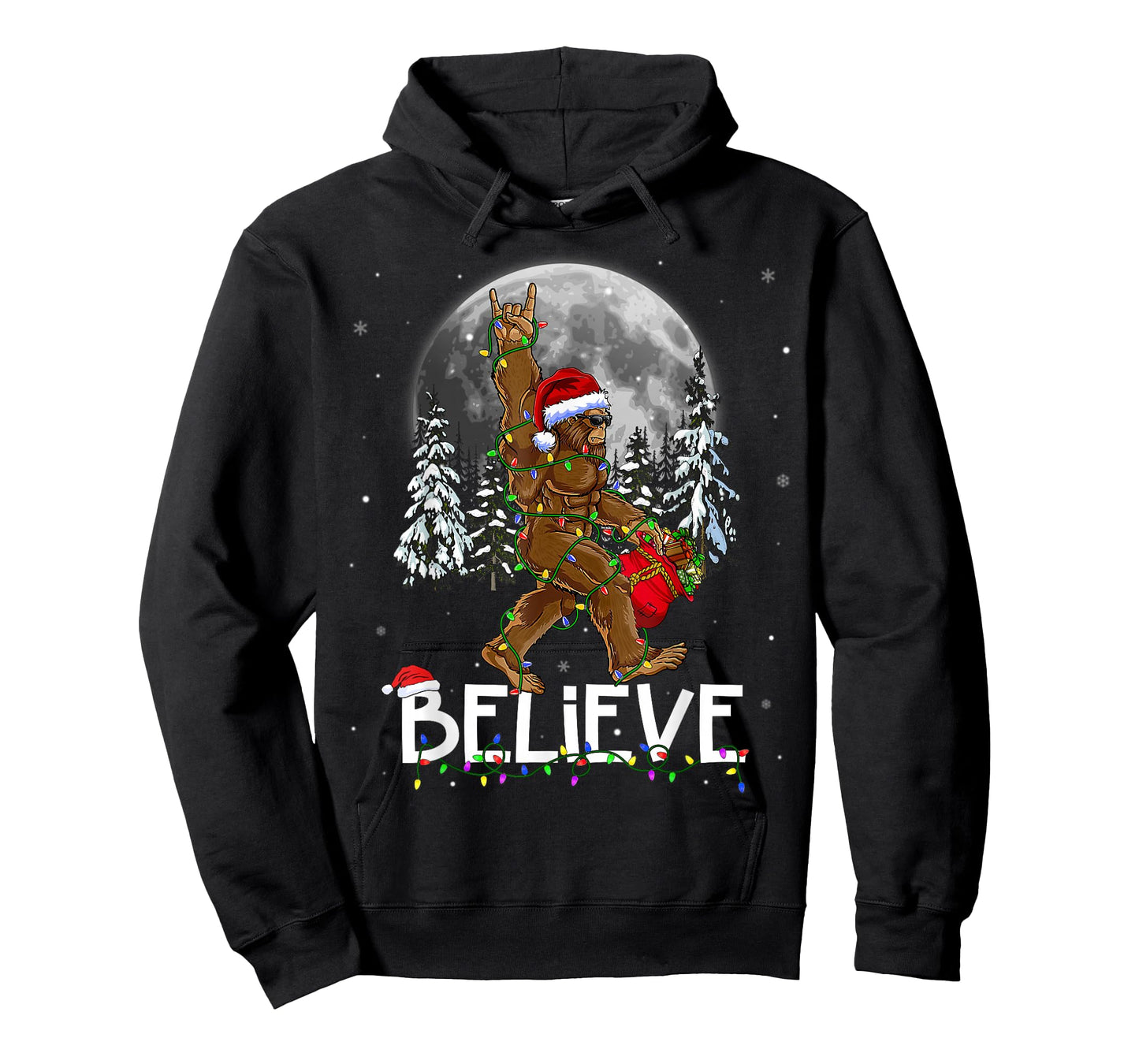 Santa Bigfoot Christmas Lights Funny Sasquatch Believe Xmas T-Shirt