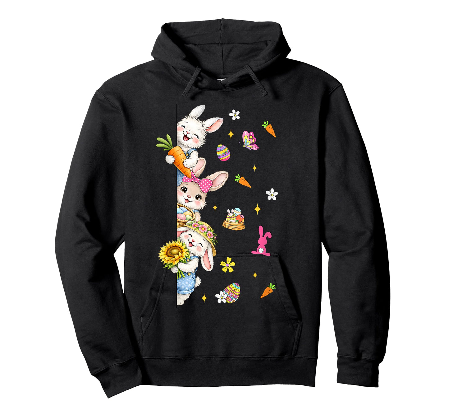 Cute Peeking Easter Bunnies Flowers Spring Eggs Kids Girls T-Shirt