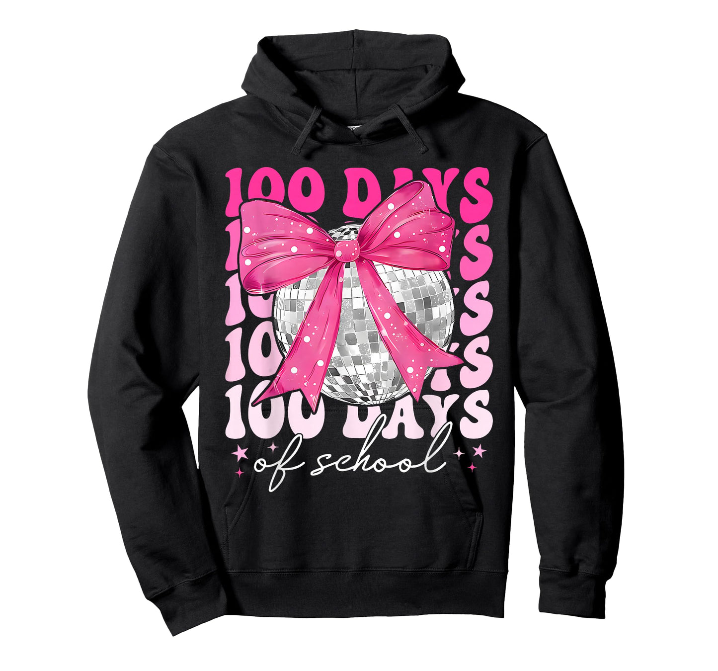 Retro 100 Days of School Coquette Bow Disco Ball Girls Women T-Shirt