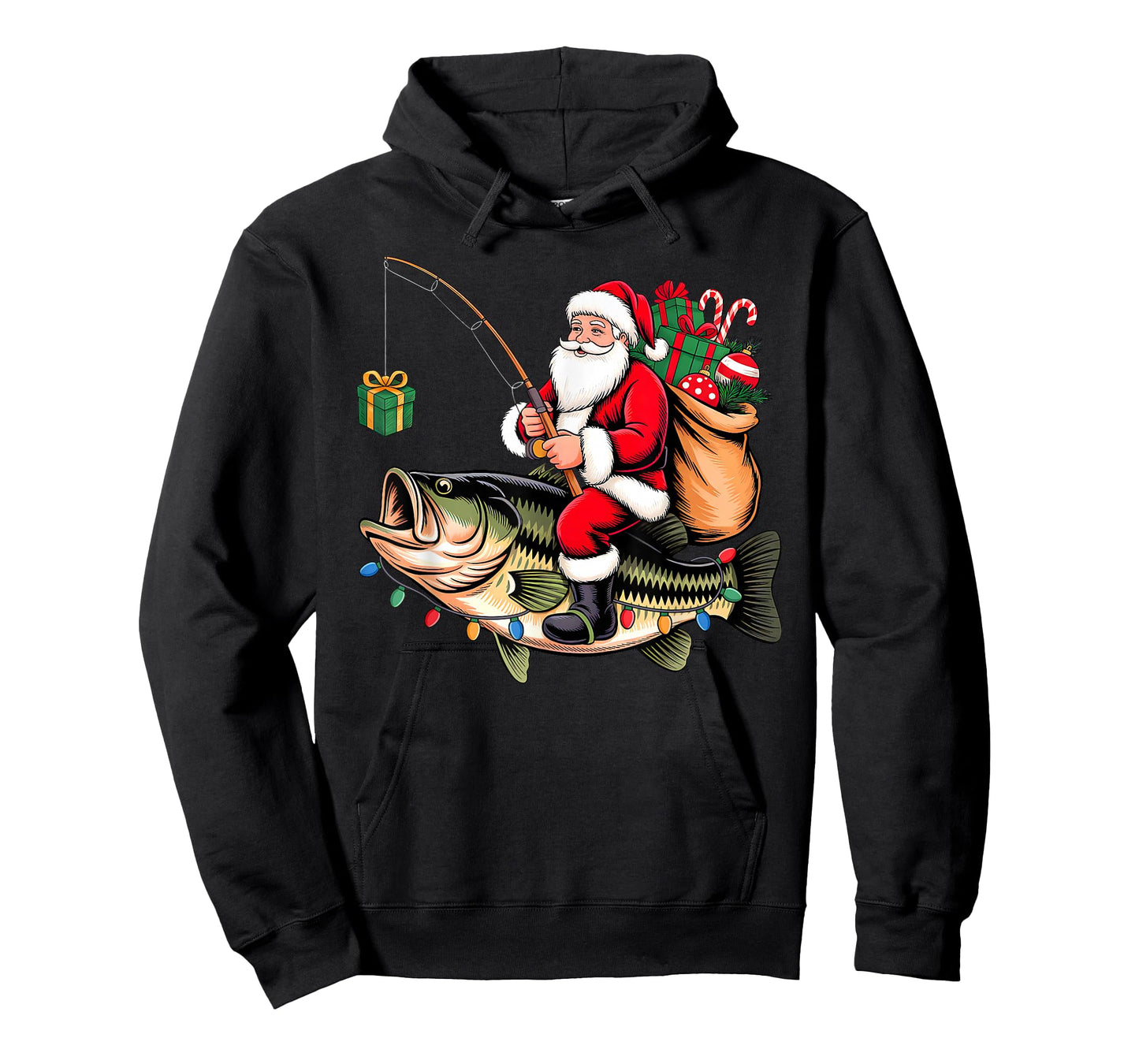 Santa Riding Bass Fish Christmas Fishing Funny Xmas Pajamas T-Shirt