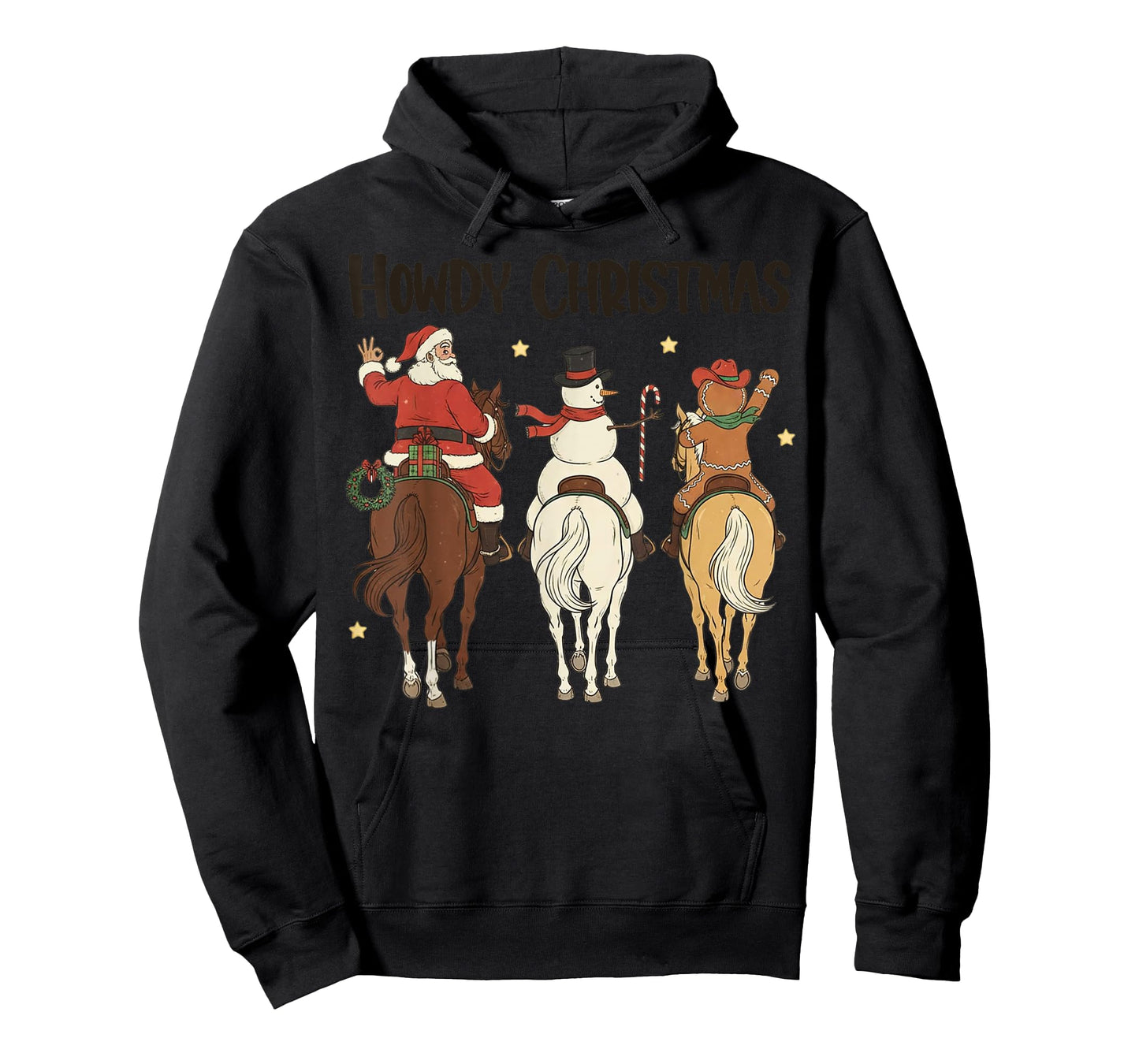 Retro Howdy Christmas Santa Snowman Gingerbread Riding Horse T-Shirt