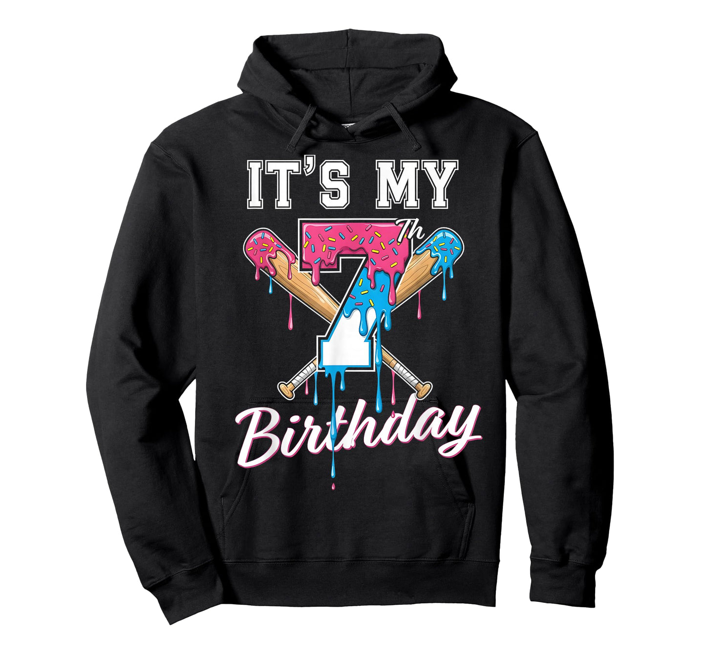 Baseball 7 Year Old Ice Cream Drip 7th Birthday Boy Number 7 T-Shirt