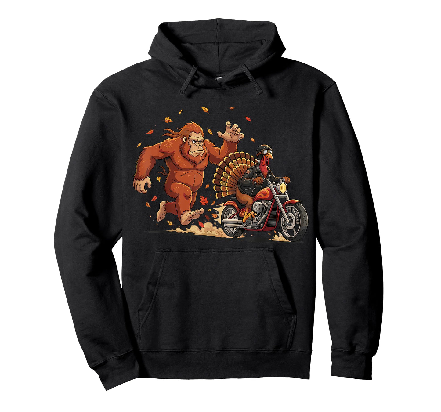 Turkey Motorcycle Bigfoot Funny Thanksgiving Cryptid Biker T-Shirt