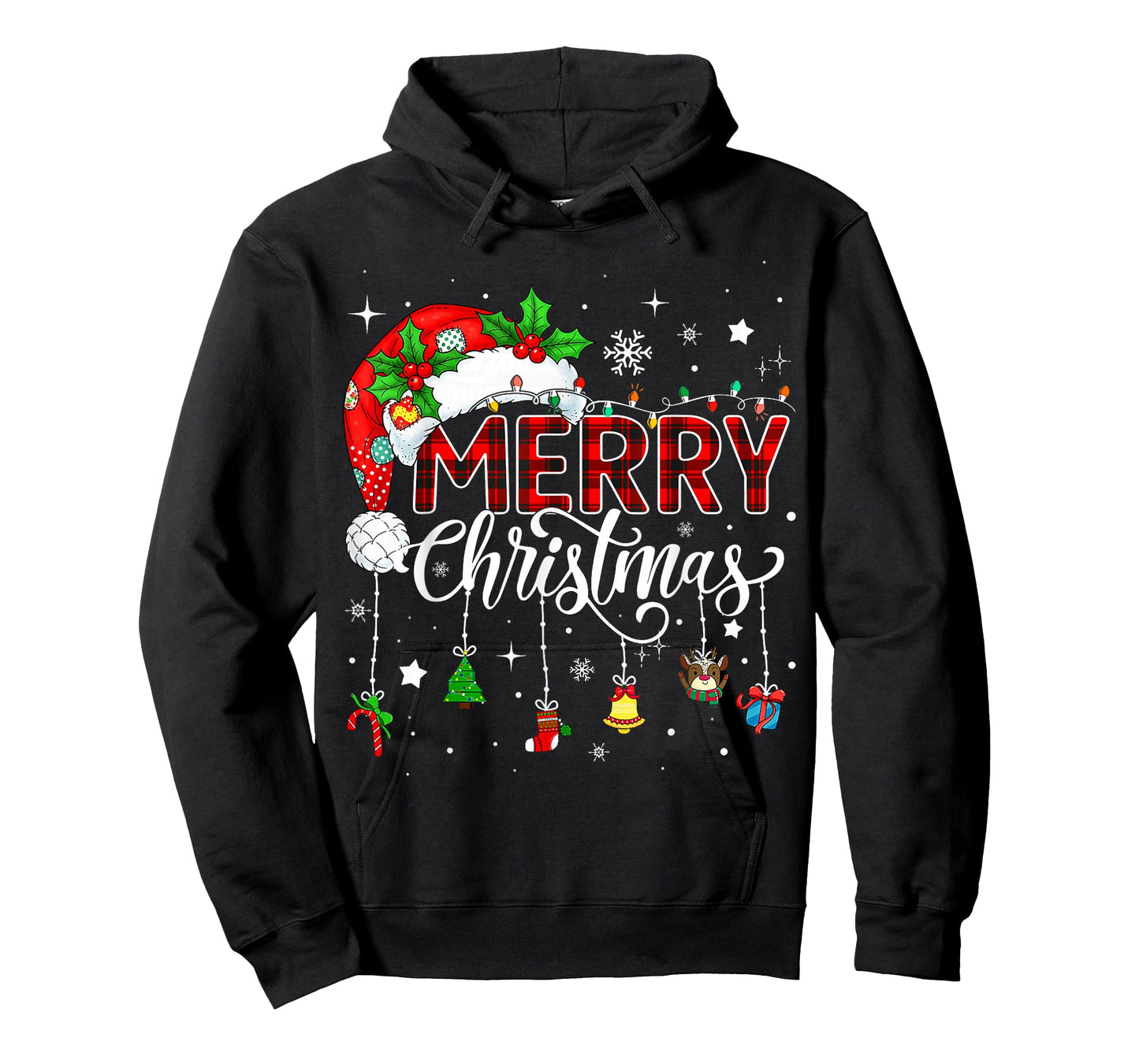 Merry Christmas Lights Red Santa Hat Xmas Family Men Women T-Shirt