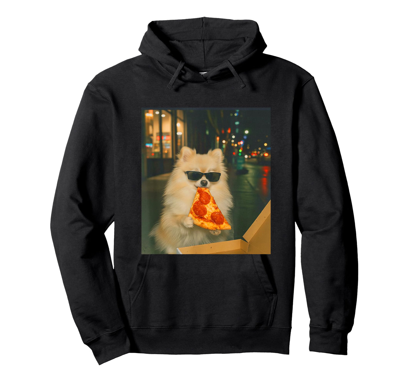 Funny Pomeranian Dog Eating Pizza Meme Retro T-Shirt