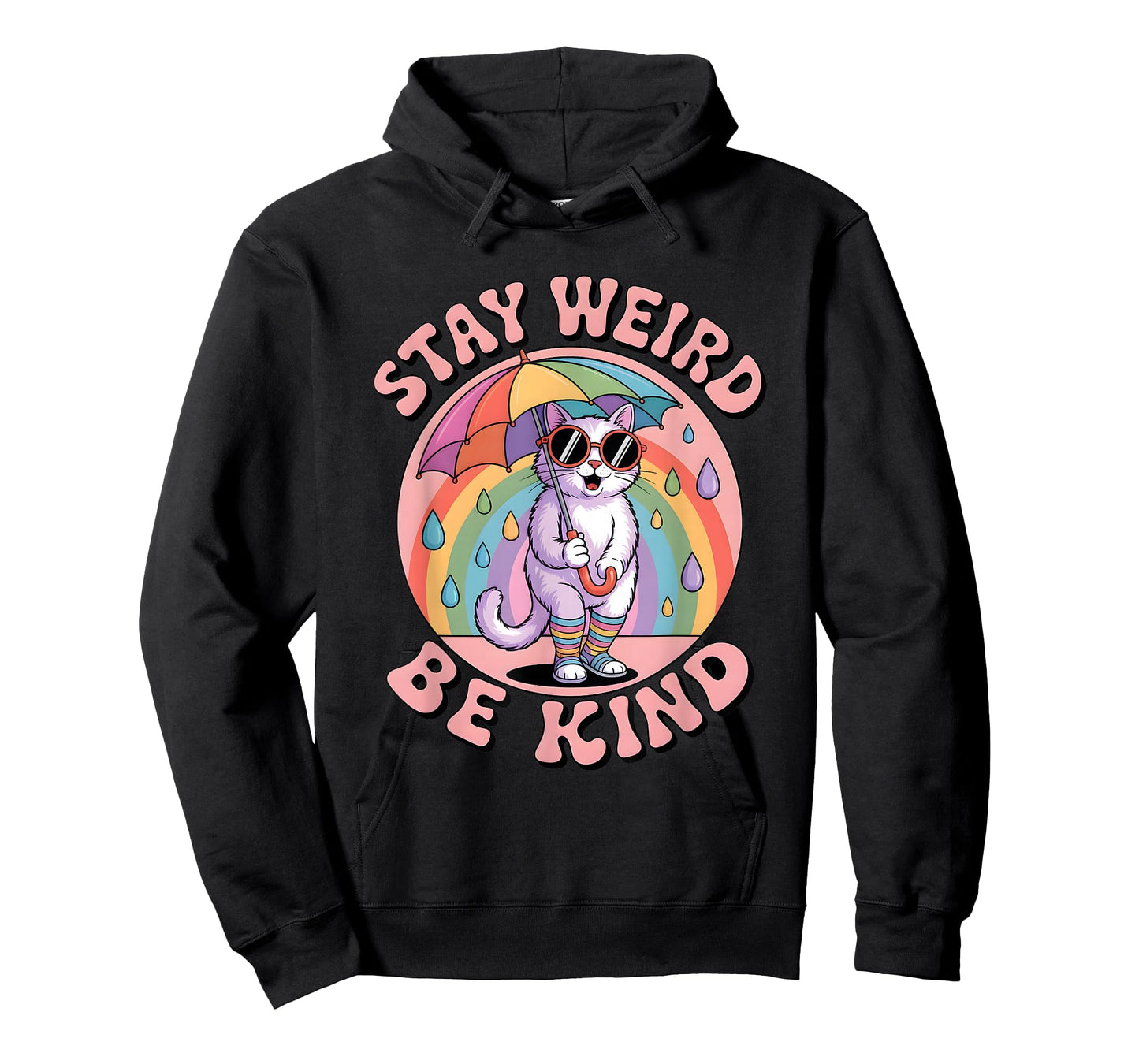 Stay Weird Be Kind Kindness Retro 80s Groovy Rainbow Cat T-Shirt