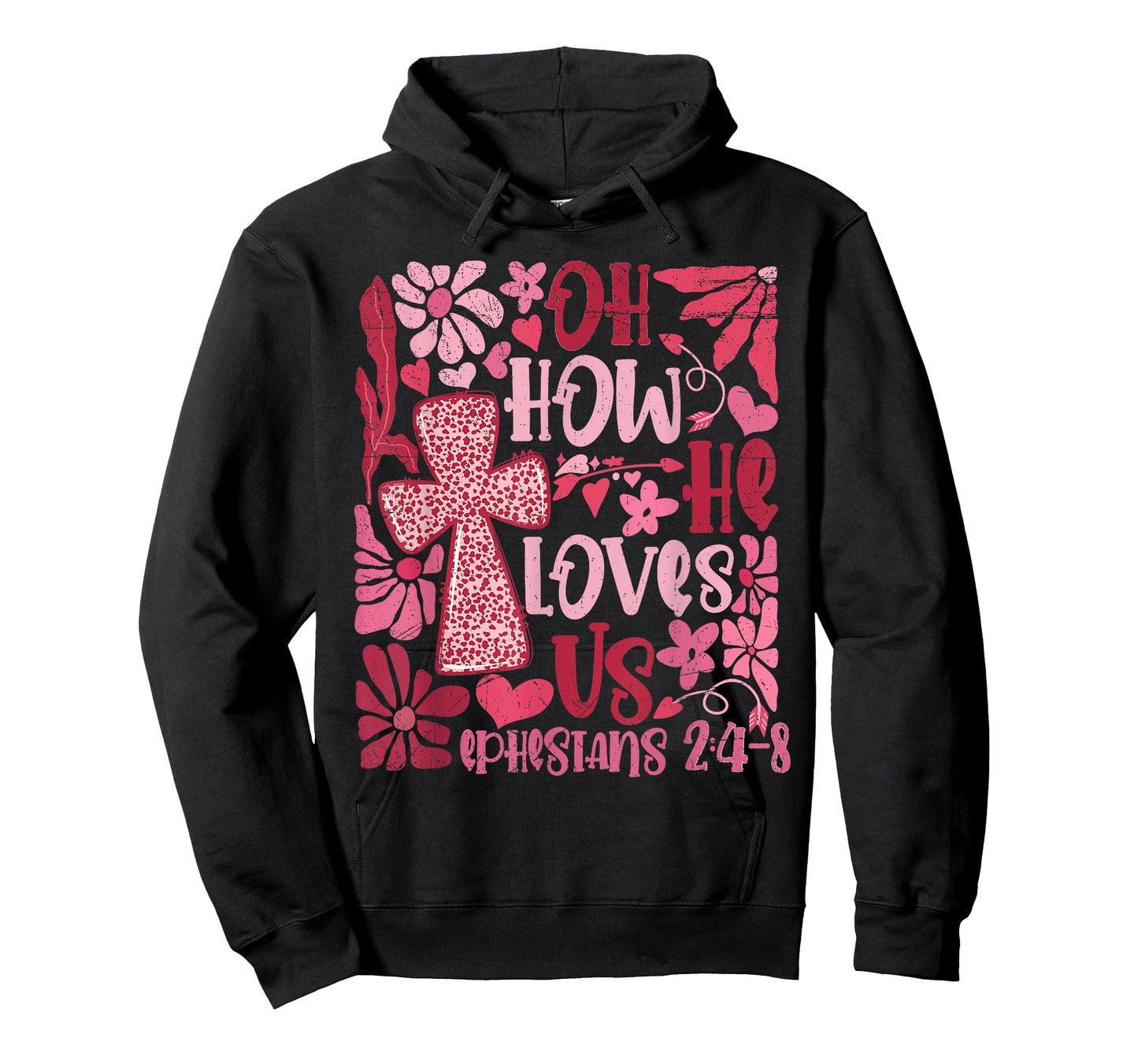 Pink Floral Oh How He Loves Us Boho Bible Verse Christians T-Shirt