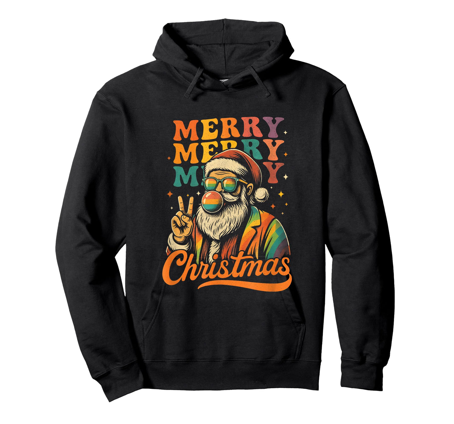 Merry Christmas Retro Holiday Vibes Santa Peace Sign Groovy T-Shirt
