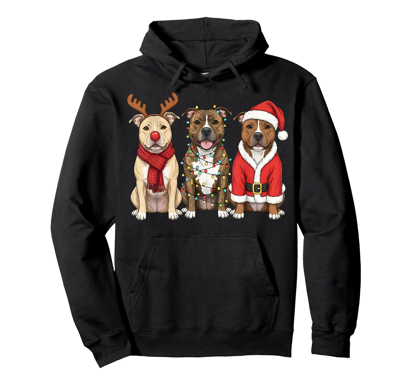 Retro Christmas Pit Bull Santa Reindeer Pittie Dog Lover T-Shirt