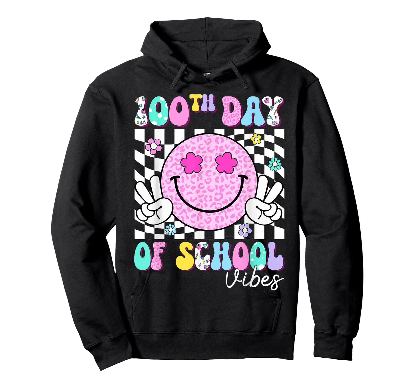 Groovy 100th Day of School Vibes Smile Face Teacher Kids T-Shirt