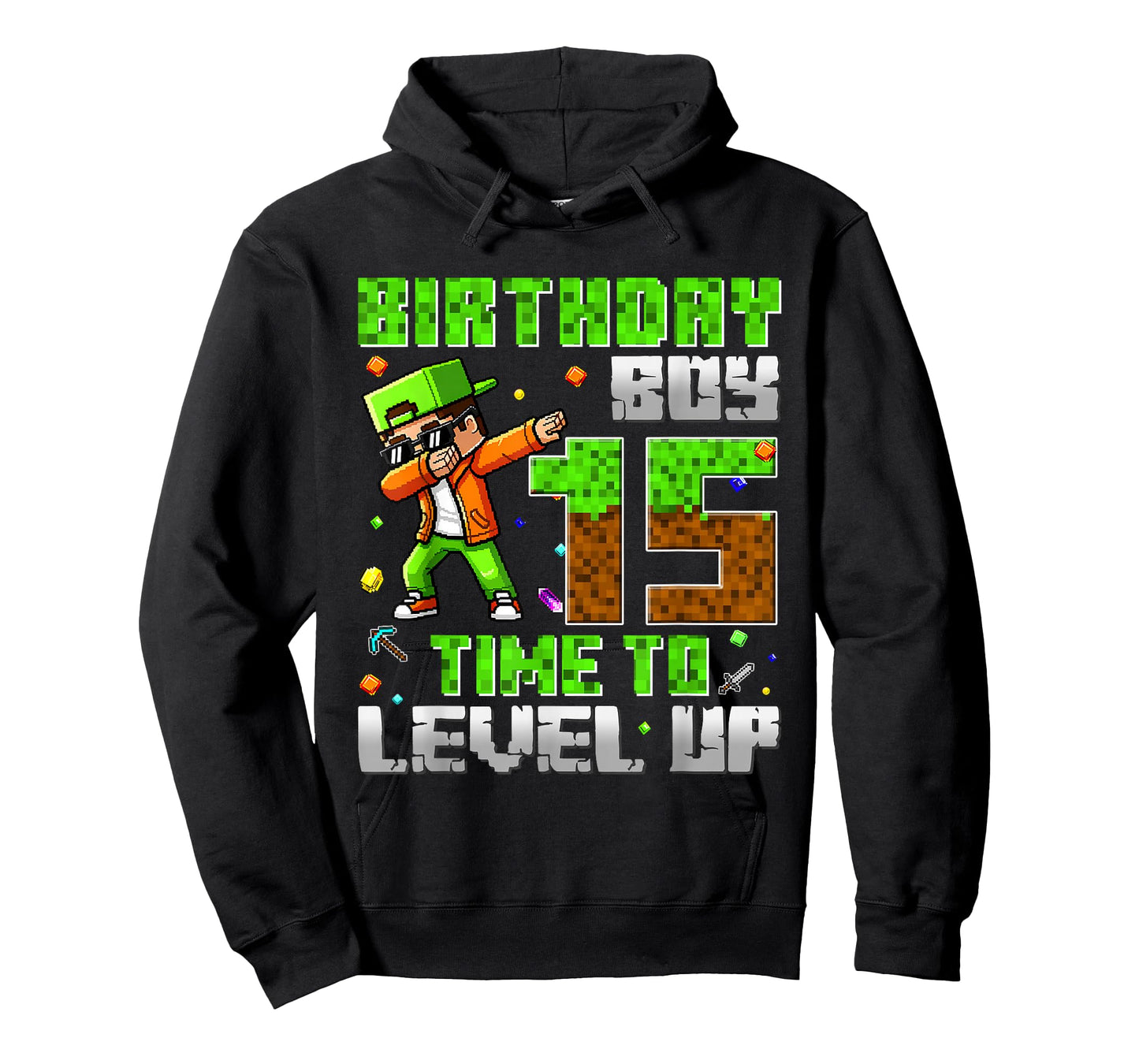 Pixel Game Dabbing Birthday Boy 15 Years Time to Level Up T-Shirt