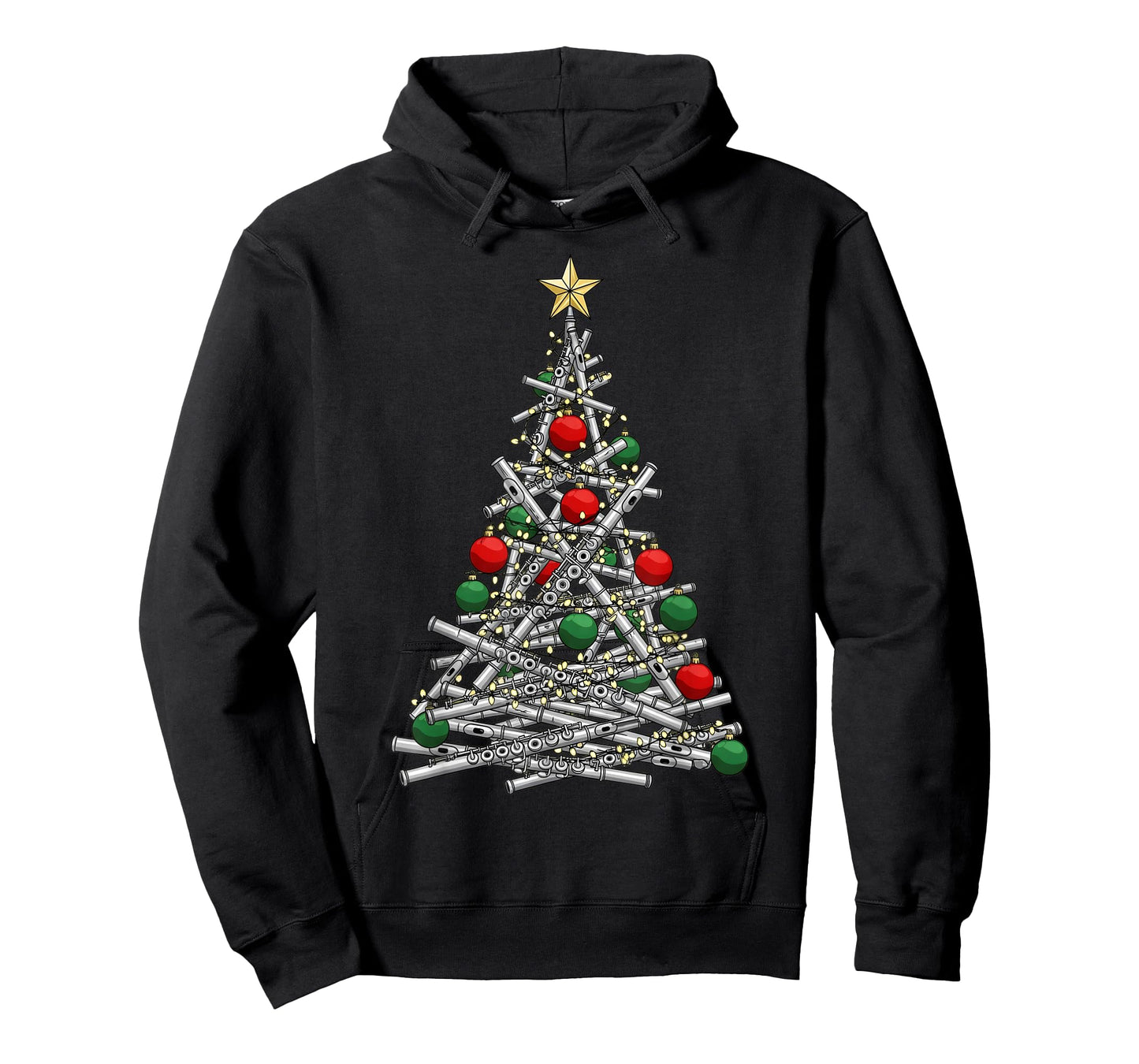 Funny Flute Christmas Tree Lights Xmas Graphic Women Men T-Shirt