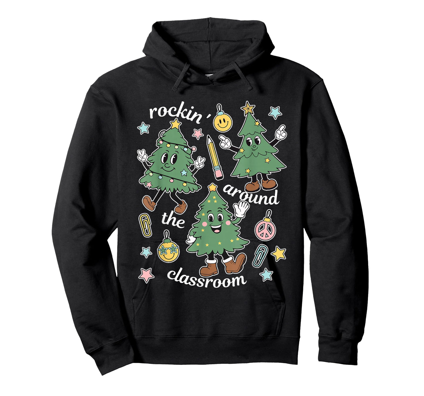 Retro Teacher Christmas Rockin' Around The Classroom Womens T-Shirt