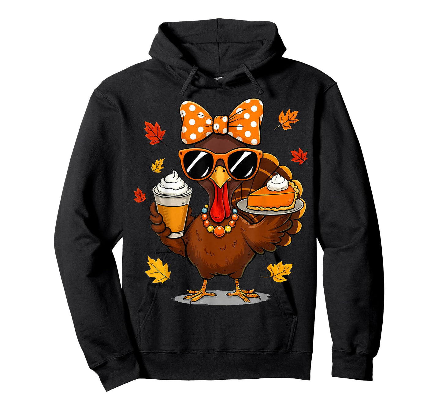 Turkey Drinking Coffee Bow Thanksgiving Womens Turkey Day T-Shirt
