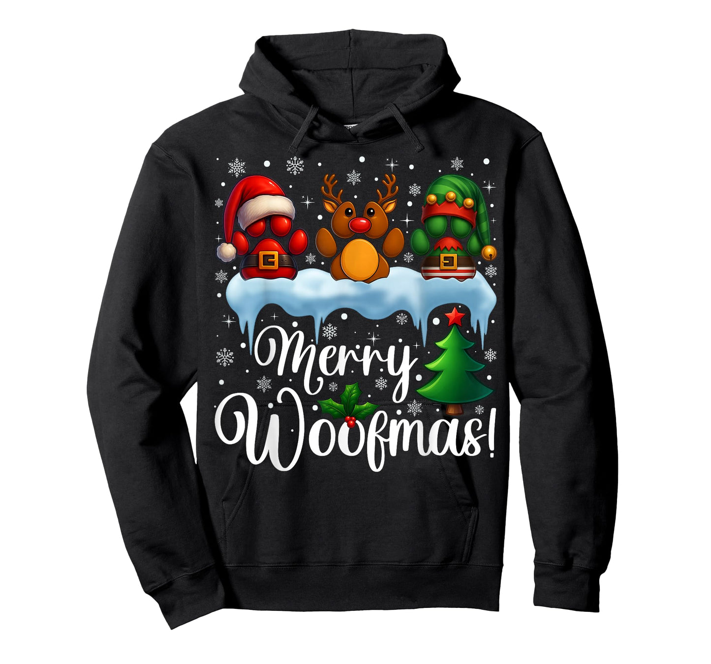 Merry Woofmas Xmas Santa Reindeer ELF Dog Paw Christmas T-Shirt