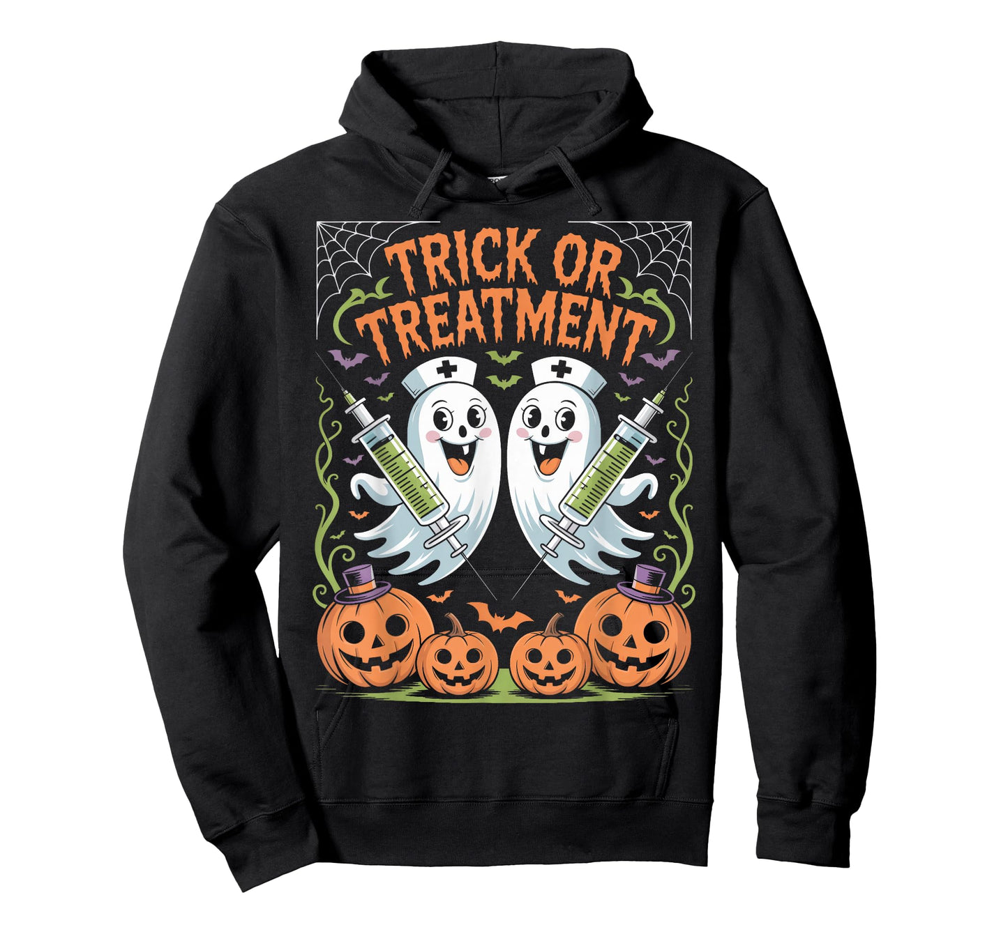 Trick Or Treatment Pumpkin Spider Nurse Halloween Fun T-Shirt