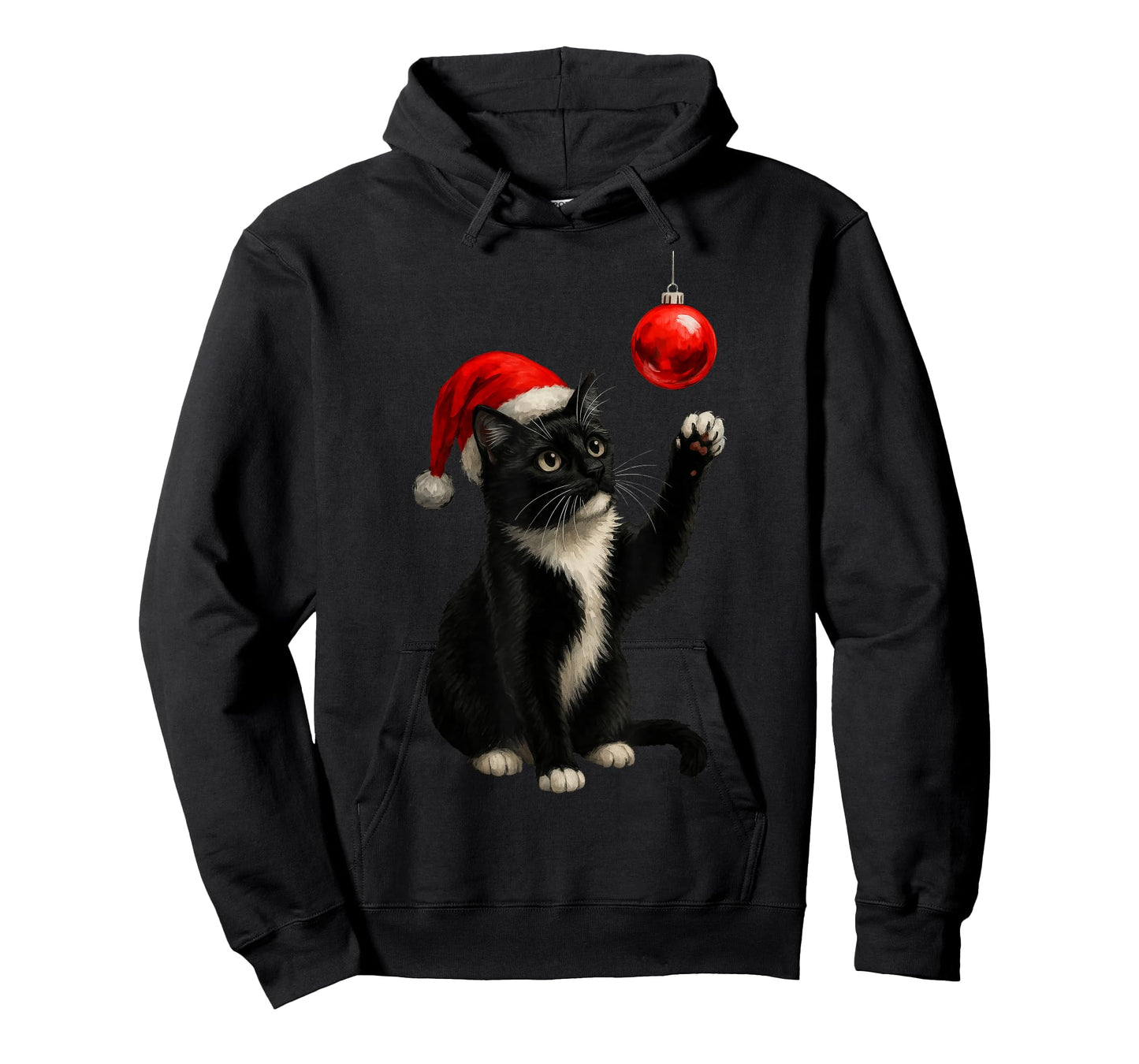 Funny Tuxedo Bauble Cat Santa Hat Red Xmas Christmas T-Shirt