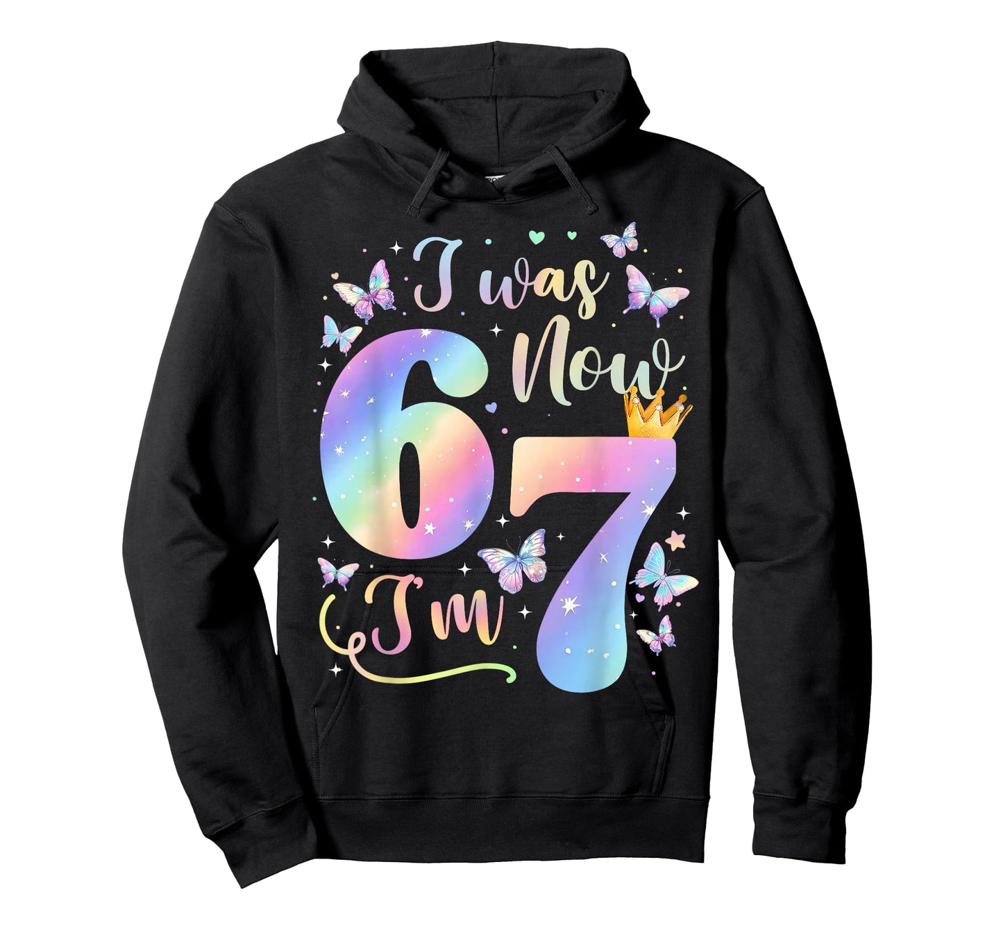 7th Birthday Girl I was 6 Now I'm 7 Year Old Butterfly Bday T-Shirt