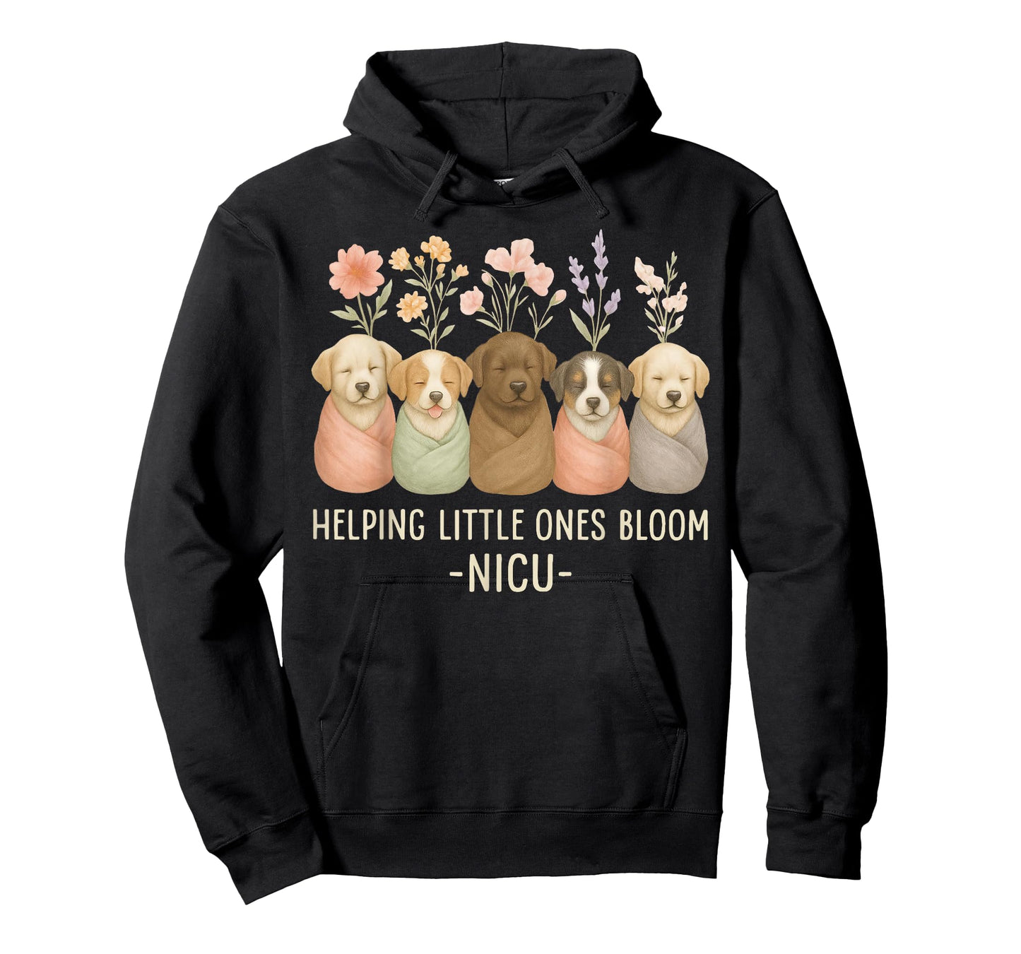 Helping Little Ones Bloom Floral Puppy Dog NICU Nurse. T-Shirt