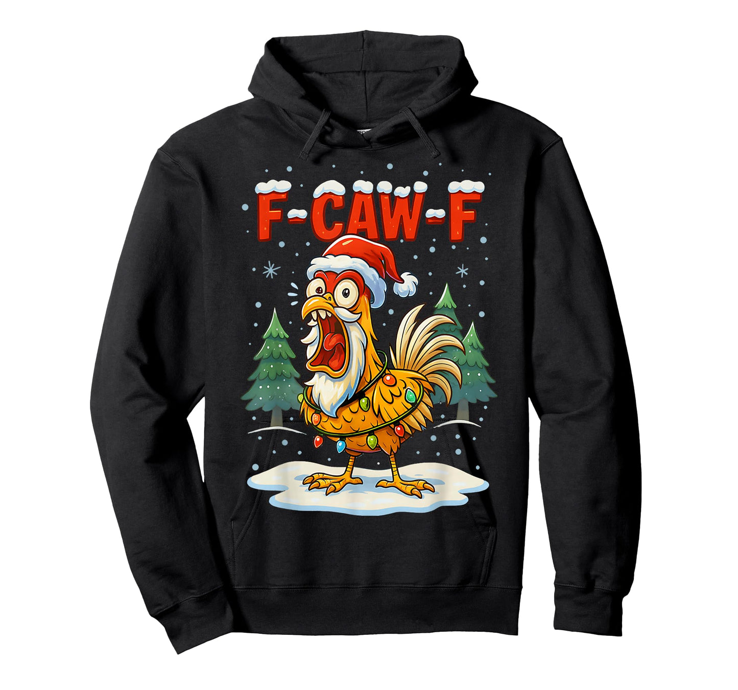 Funny F-CAW-F Christmas Chicken Xmas Lights Santa hat F-CAWF T-Shirt