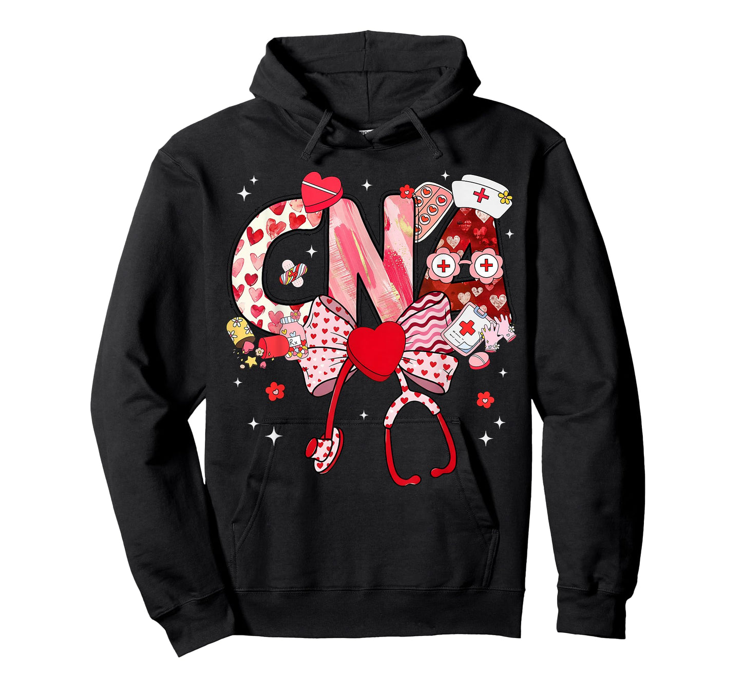 Valentine CNA Nurse Coquette Bow Stethoscope Girl Women T-Shirt