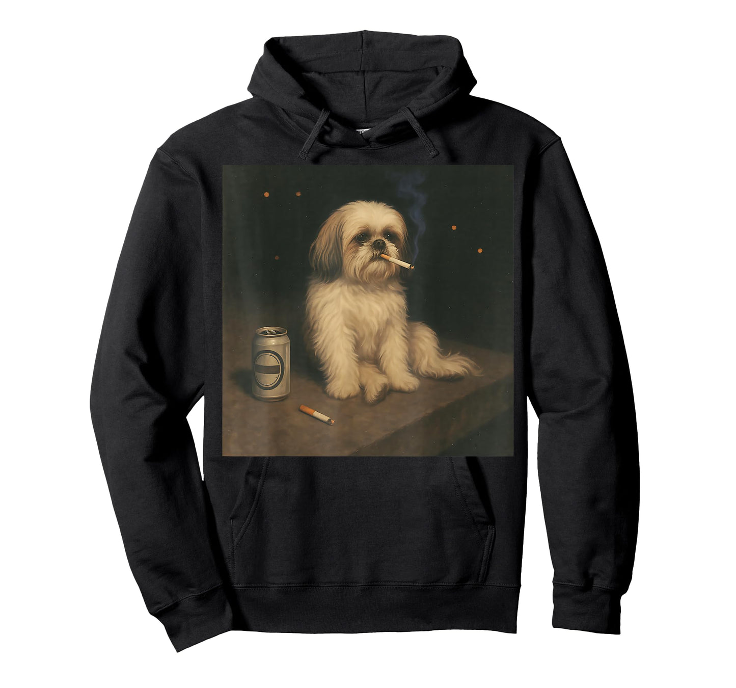 Vintage Shih Tzu Night Mood Funny Dog Smoking Drinking Meme T-Shirt