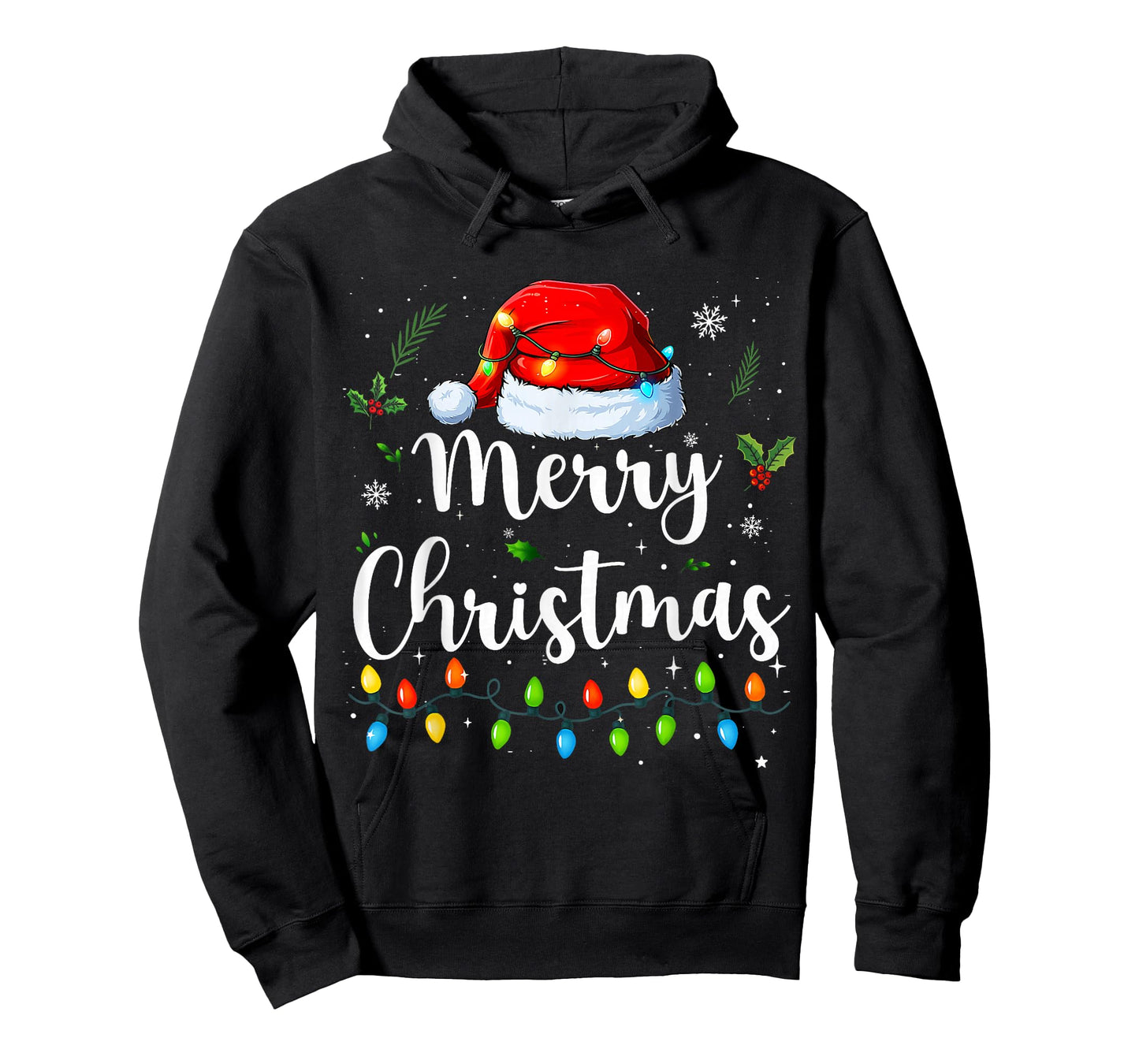 Merry Christmas Lights Santa Hat Xmas Family Matching Pajama T-Shirt