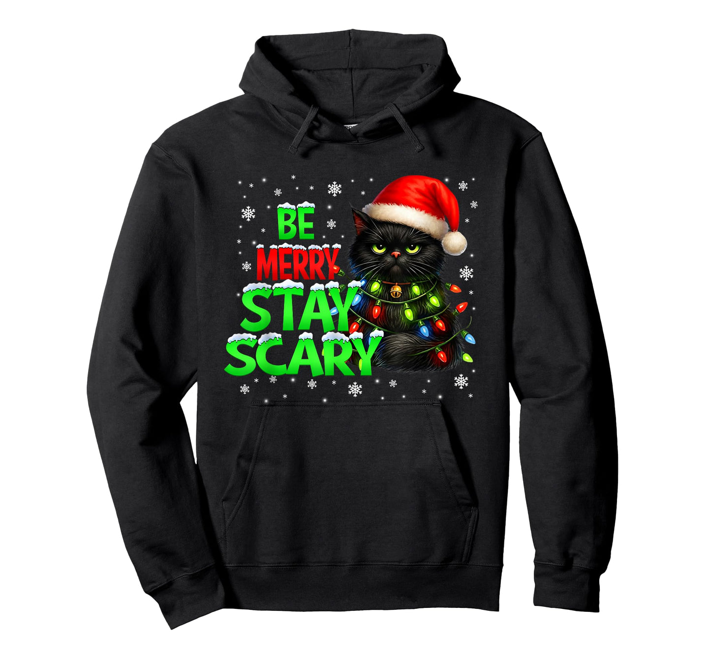 Be Merry Stay Scary Black Cat Funny Halloween Christmas T-Shirt