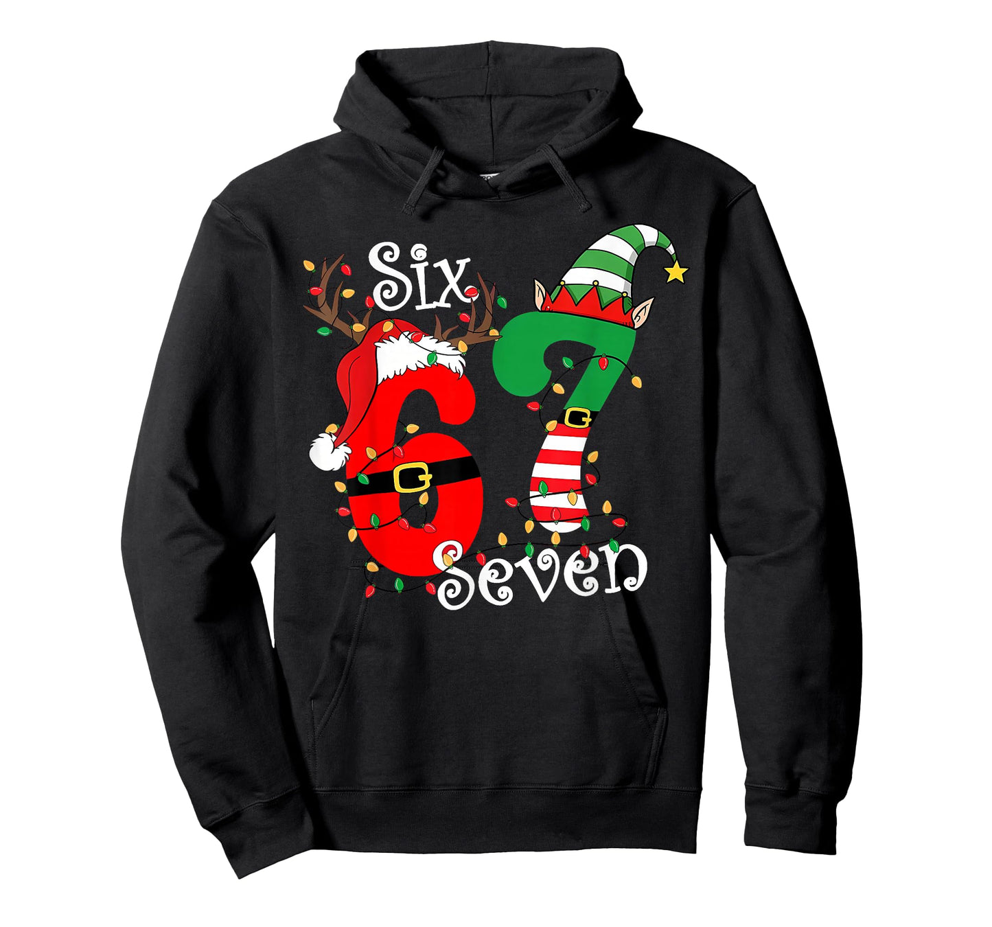 Funny Six Seven 67 Meme 6 7 Elf Santa Christmas Pajamas Kids T-Shirt