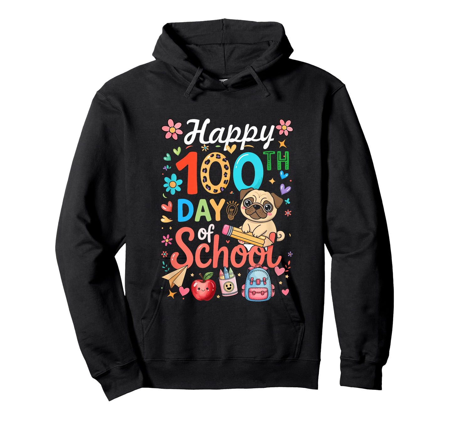 Happy 100th Day of School Colorful Pug Students Teacher T-Shirt