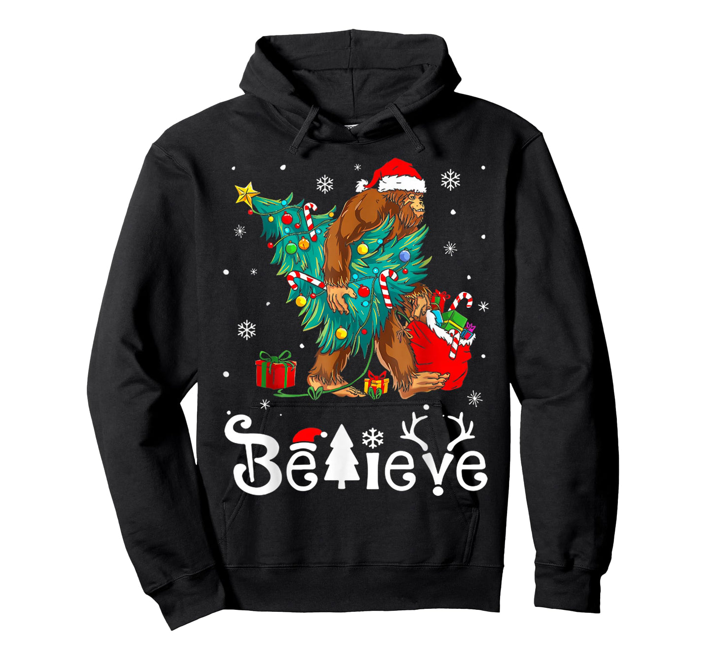 Santa Bigfoot Christmas Tree Xmas Lights Boys Men Sasquax T-Shirt