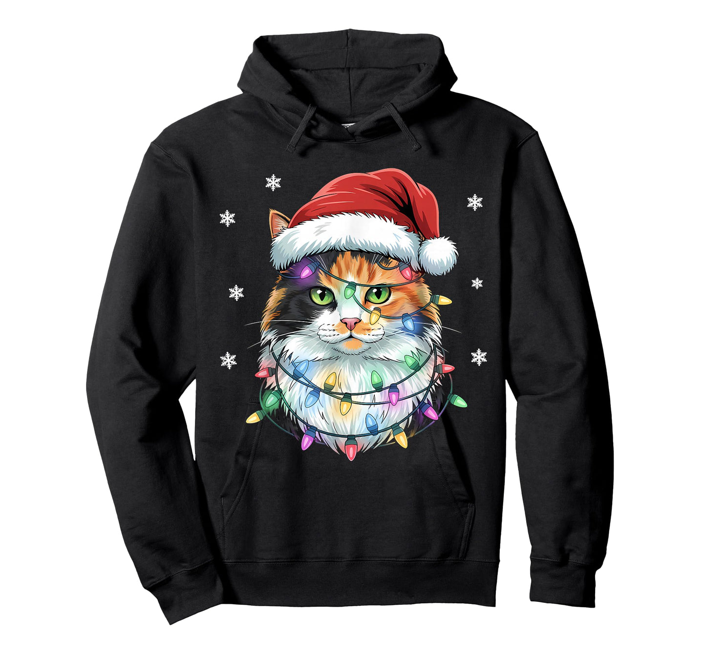 Christmas Lights Cat Santa Hat Xmas Funny Christmas Cat T-Shirt