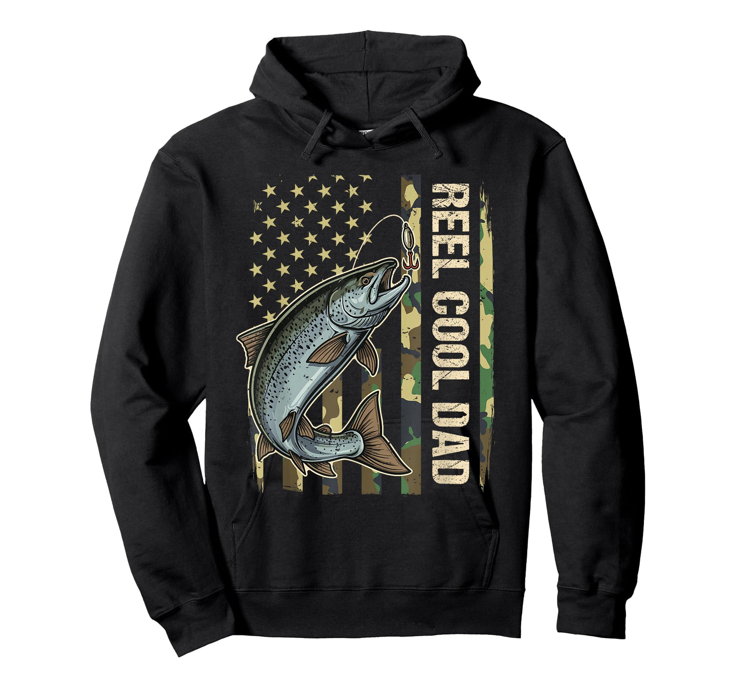 Reel Cool Dad Salmon Fishing Camo American Flag Fisherman T-Shirt