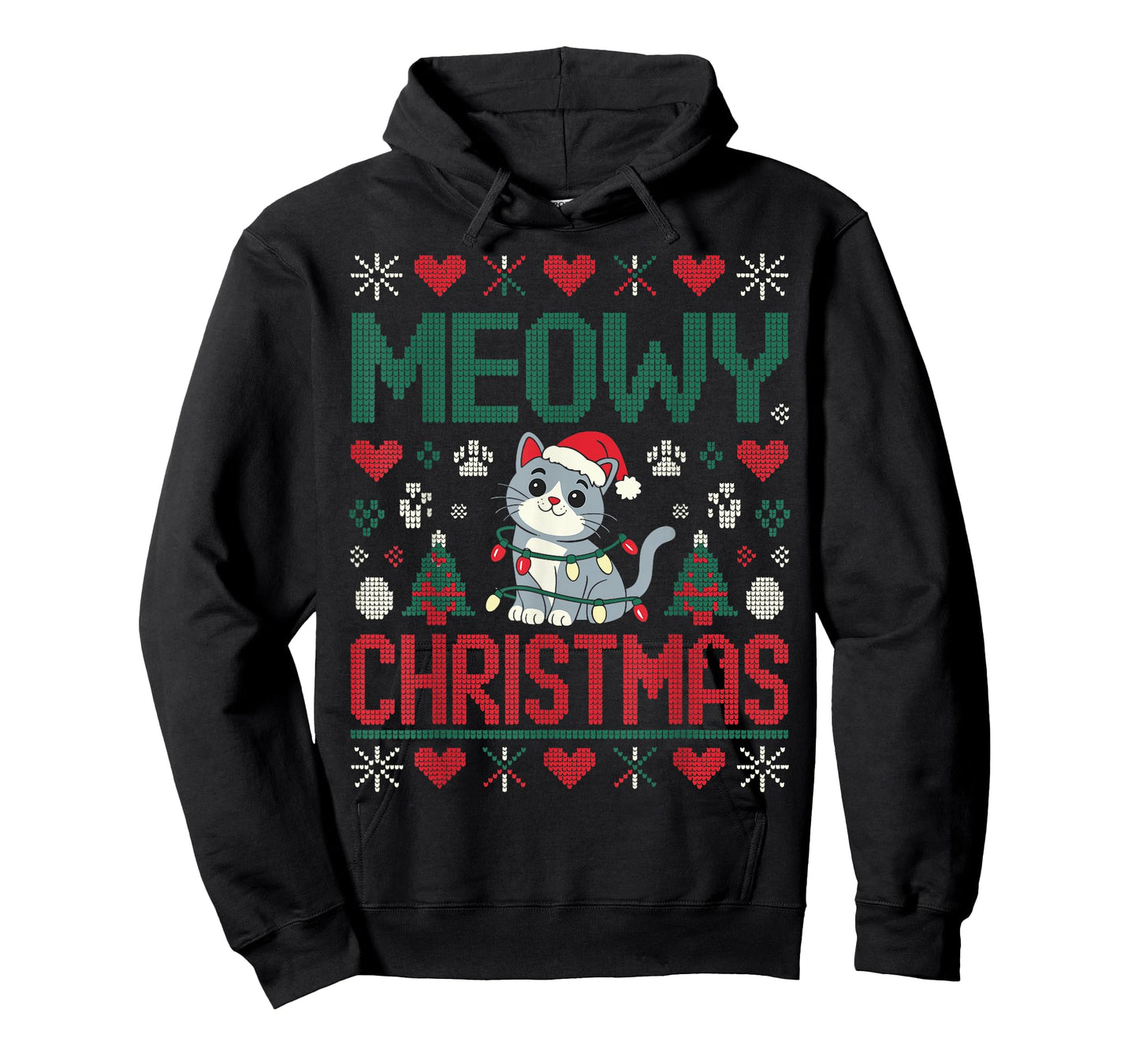 Funny Meowy Christmas Ugly Xmas Cute Lights CAT Santa Family T-Shirt