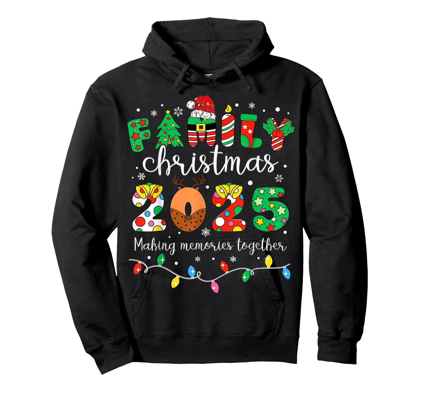 Merry Christmas Lights Santa Hat Xmas Family Matching Pajama T-Shirt