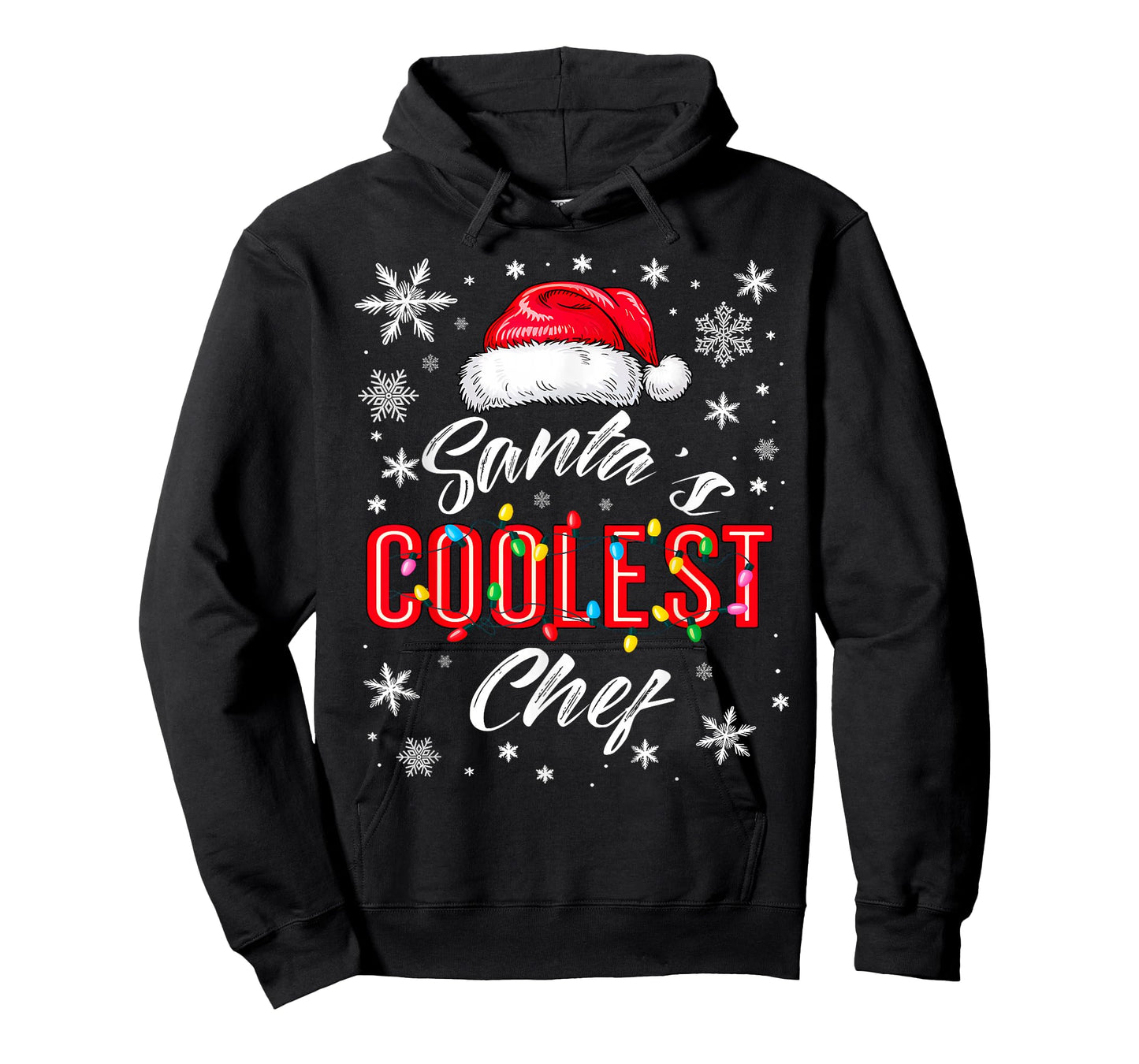 Santa's Coolest Chef Christmas Lights Snowflake Kitchen T-Shirt