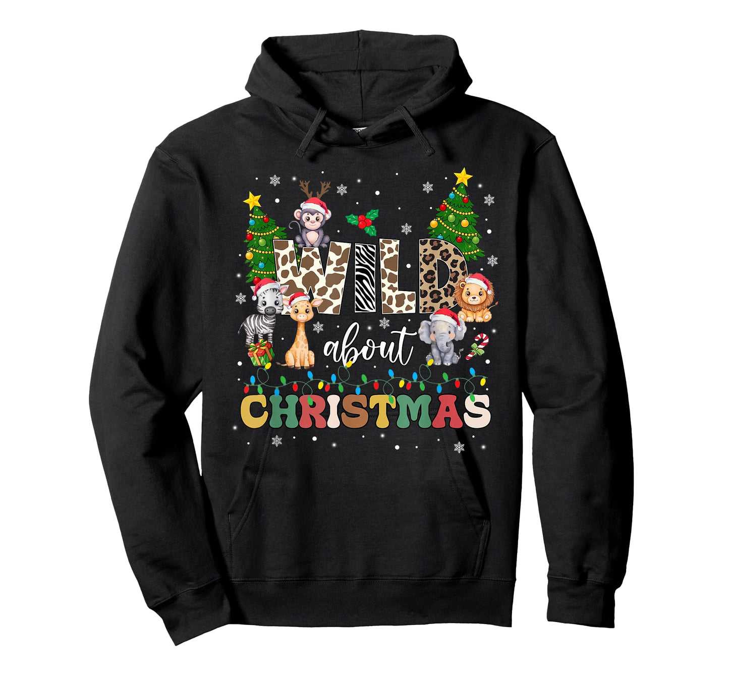 Wild About Christmas Santa Xmas Lights Zoo Safari Animals T-Shirt