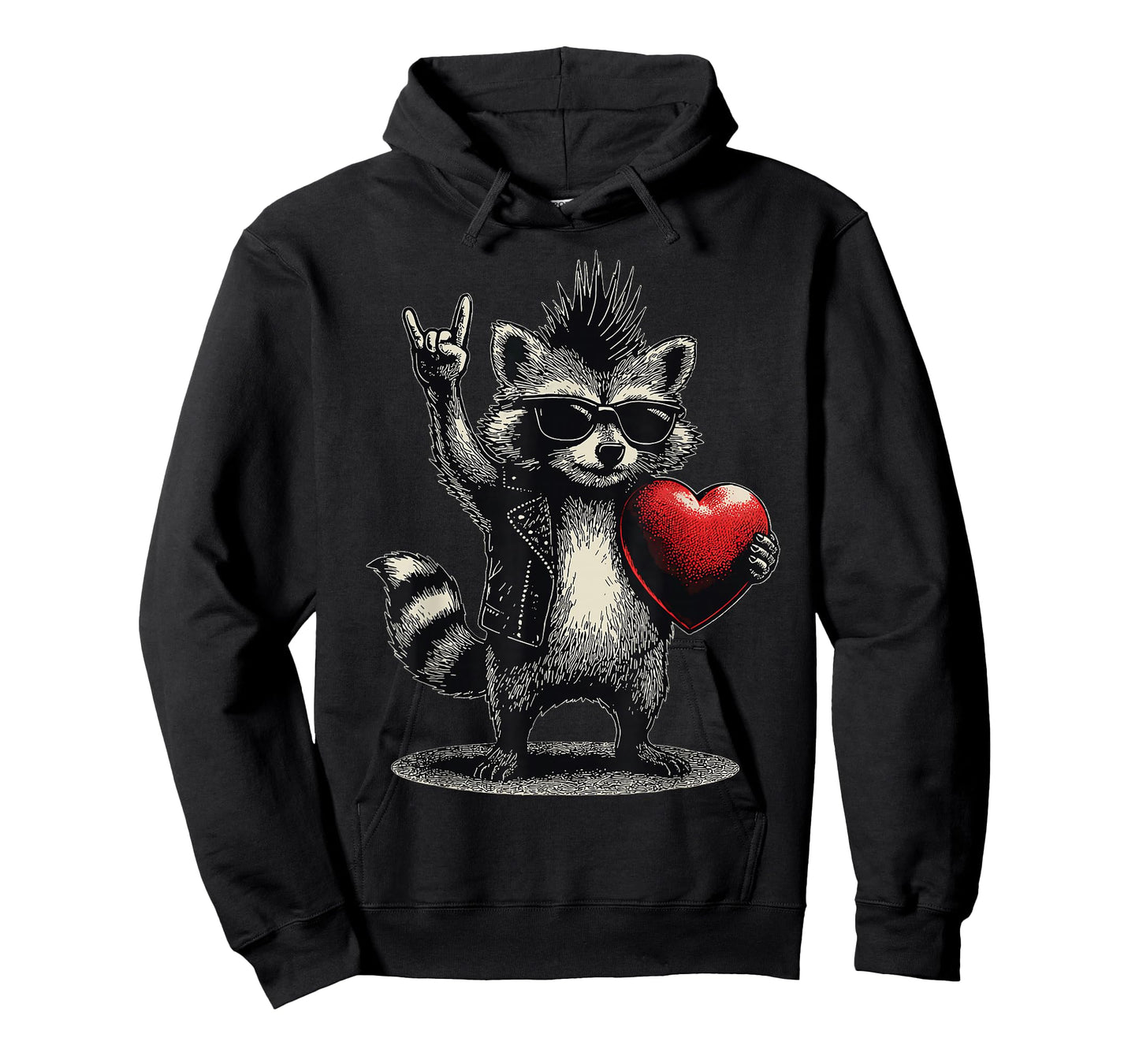 Funny Raccoon Heart Punk Rock Valentines Day Men Boys Kids T-Shirt