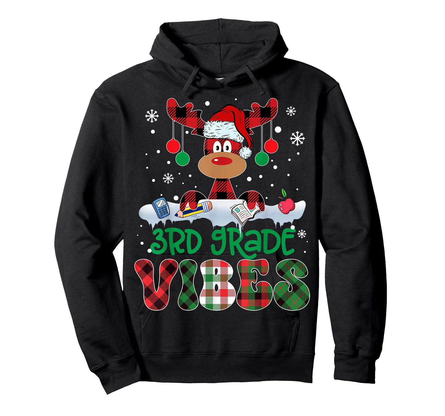 3rd Grade Vibes Teacher Buffalo Red Plaid Reindeer Christmas T-Shirt
