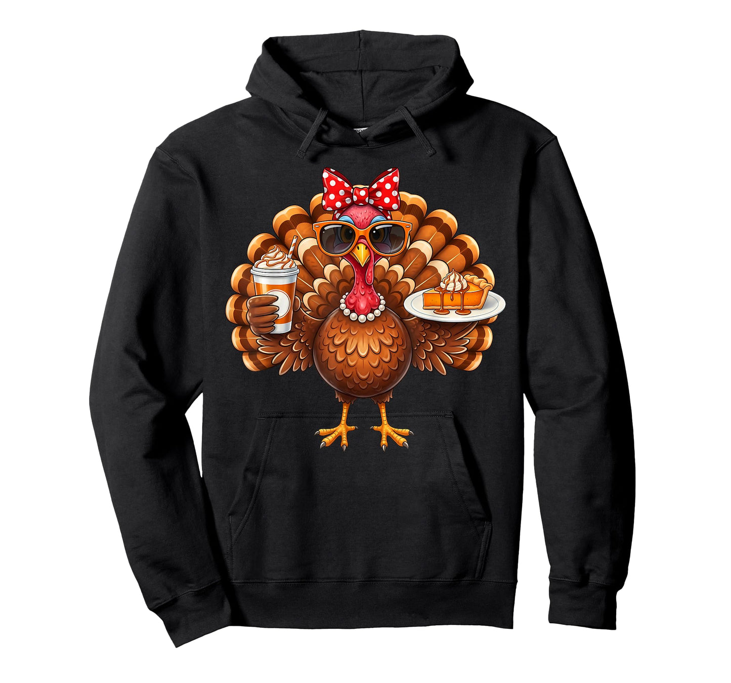 Women Turkey Drinking Coffee Bow Thanksgiving Turkey Day T-Shirt