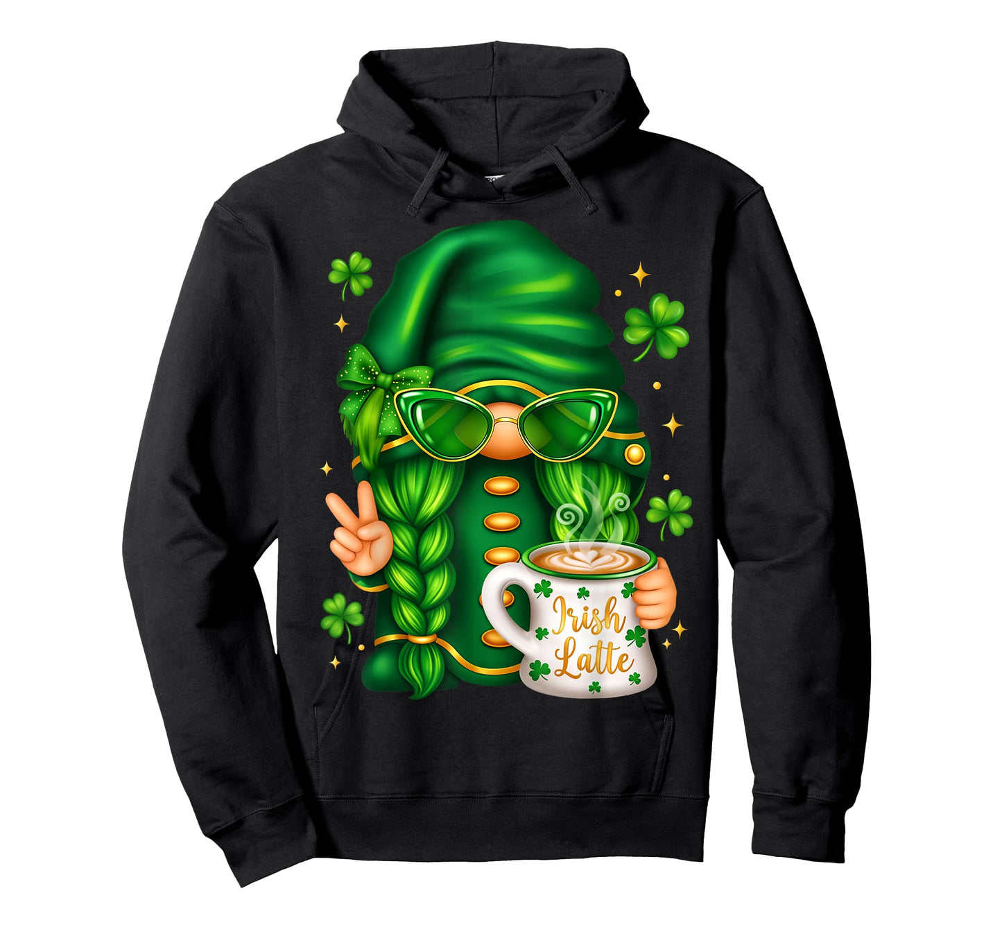 Cute St Patricks Day Gnome Drinking Coffee for Girls Women T-Shirt