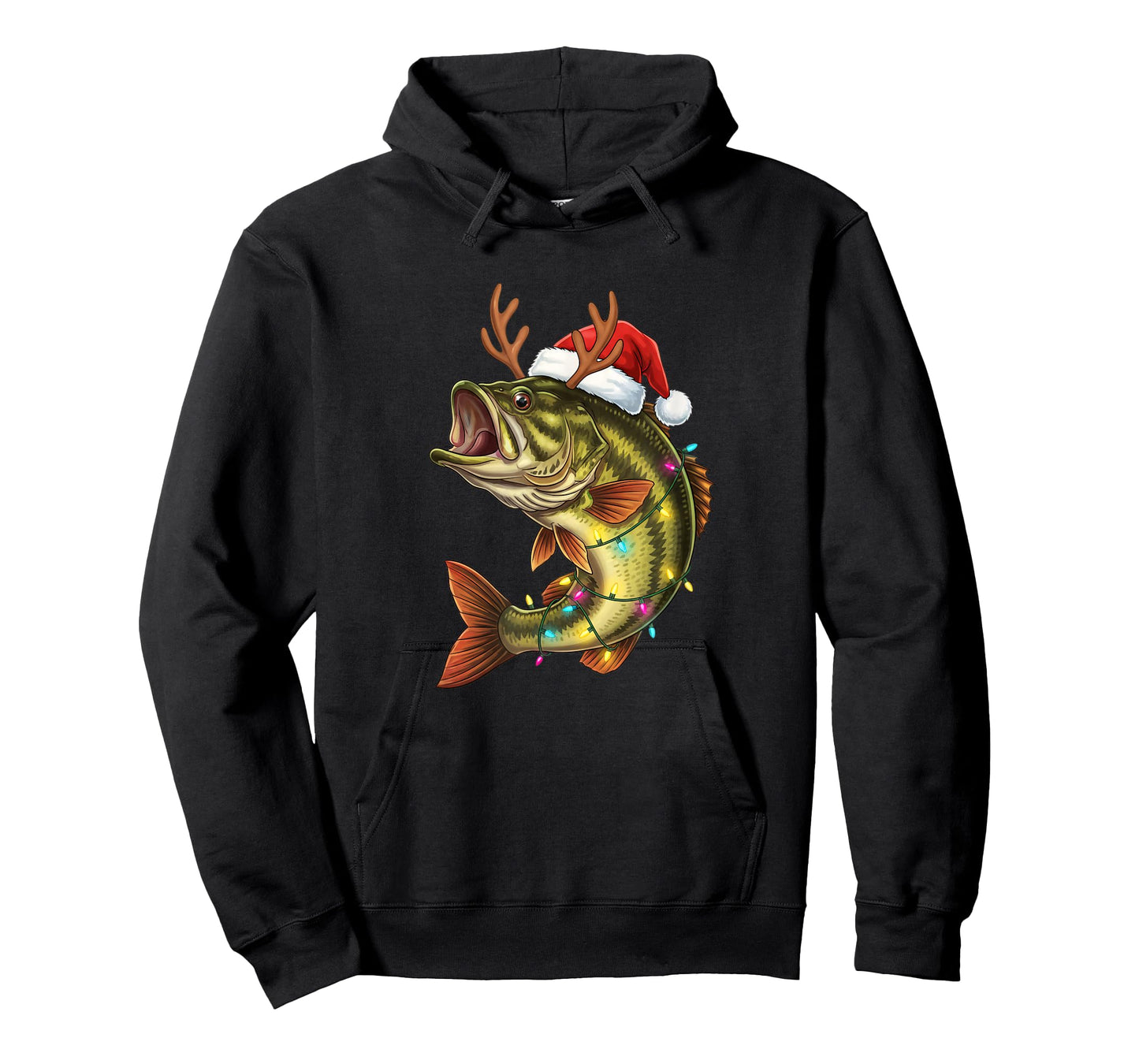 Christmas Bass Santa Hat with Lights Funny Fishing Xmas Angl T-Shirt