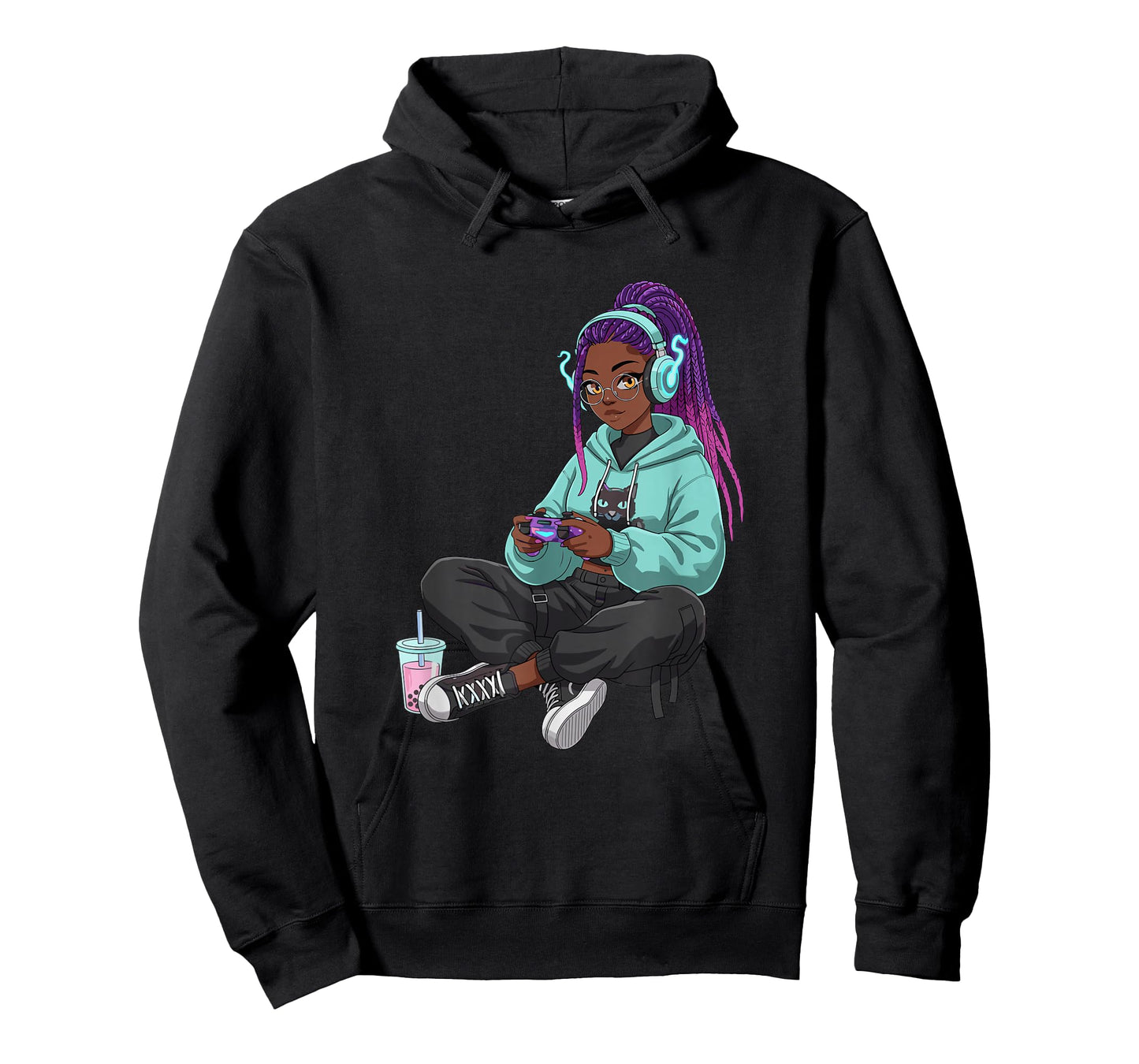 Gaming Boba Tea Anime Afro African American Gamer Black Girl T-Shirt